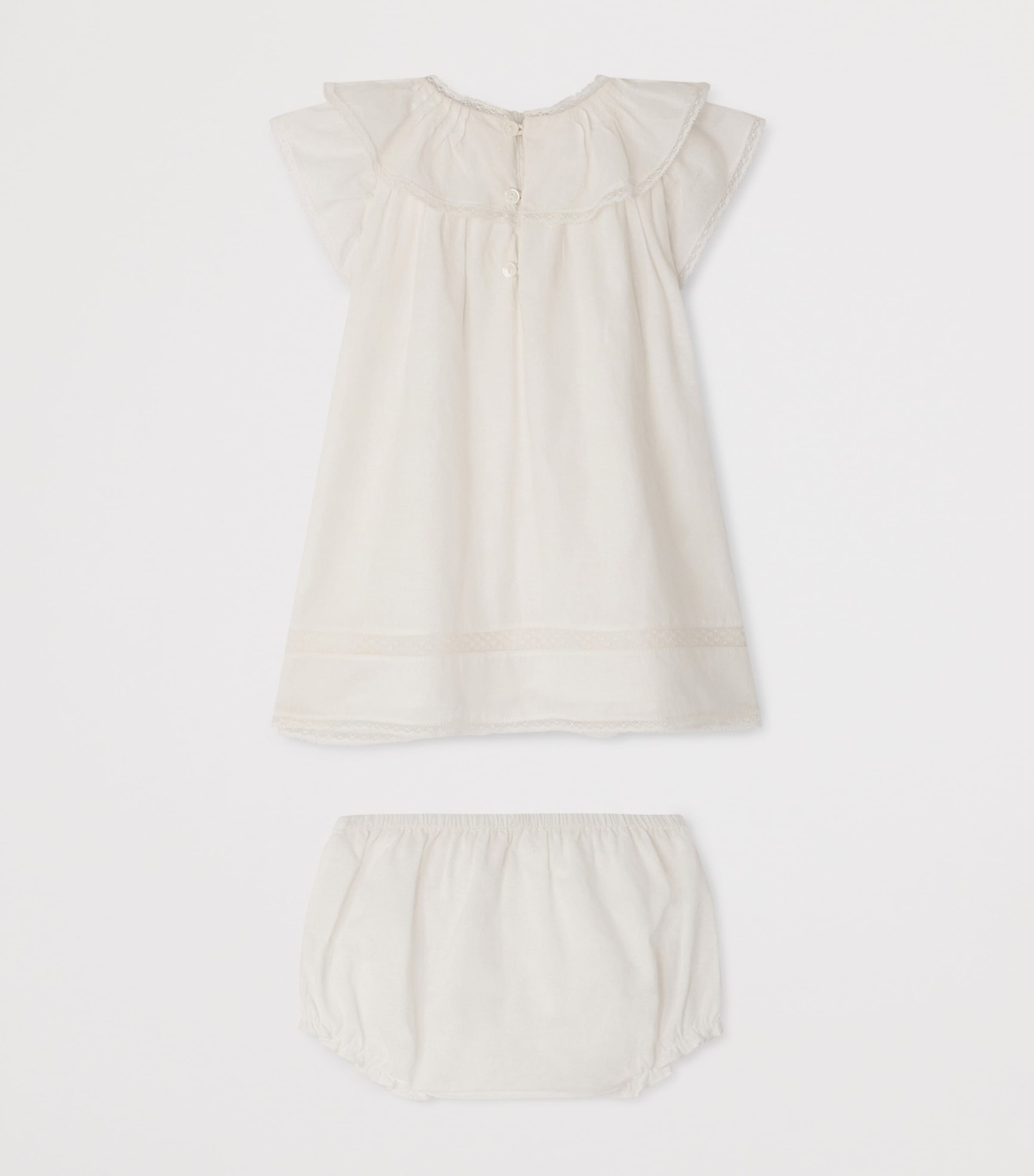 Bonpoint Cotton Lenou Dress and Bloomers Set (6-18 Months) Blanc Lait Image 2
