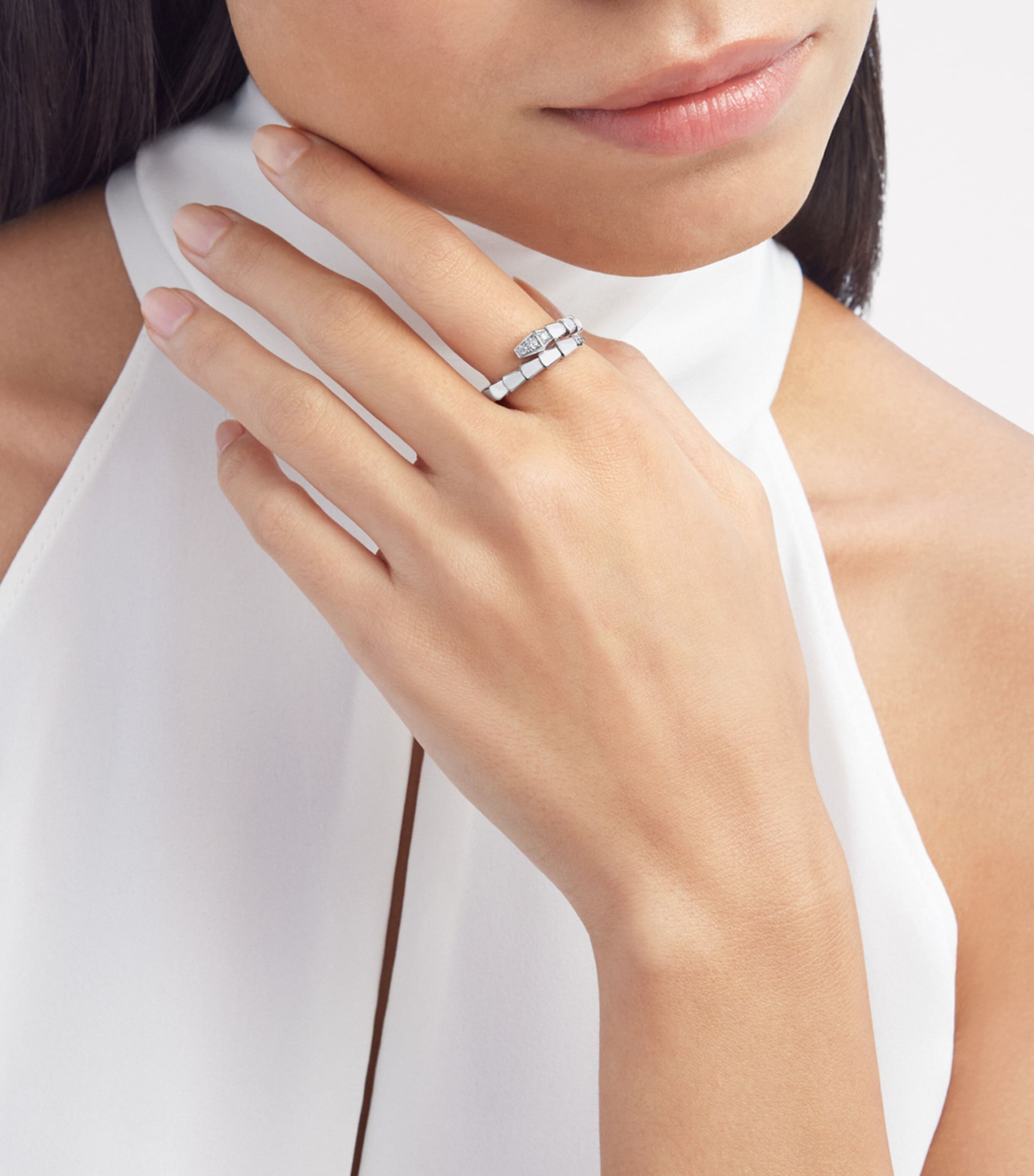 White Gold and Diamond Serpenti Viper Ring WHITE GOLD Image 4