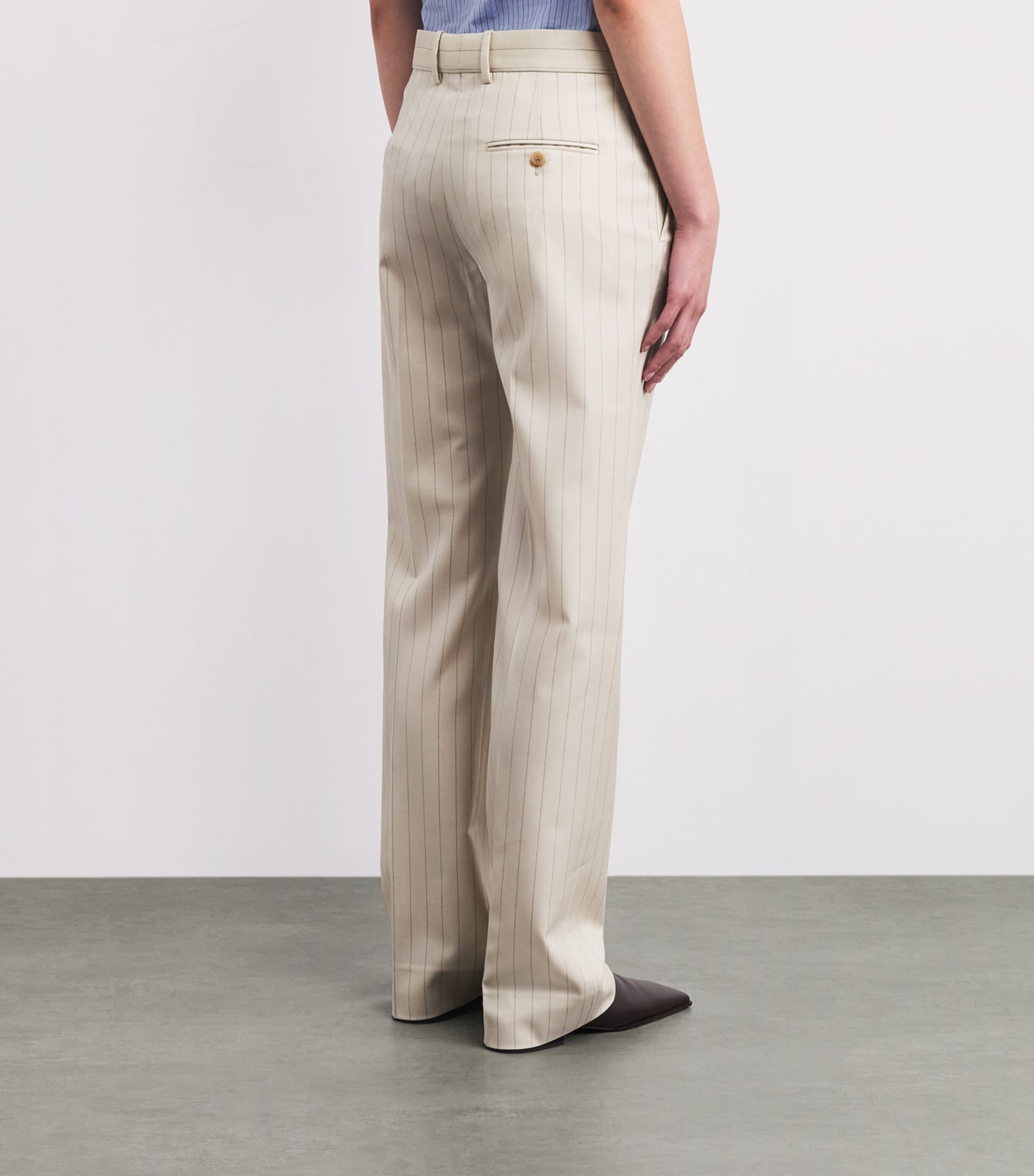 Acne Studios Womens Wool Pinstripe Straight Trousers Cream Beige Image 5