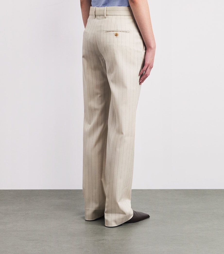 Acne Studios Womens Wool Pinstripe Straight Trousers Cream Beige Image 5