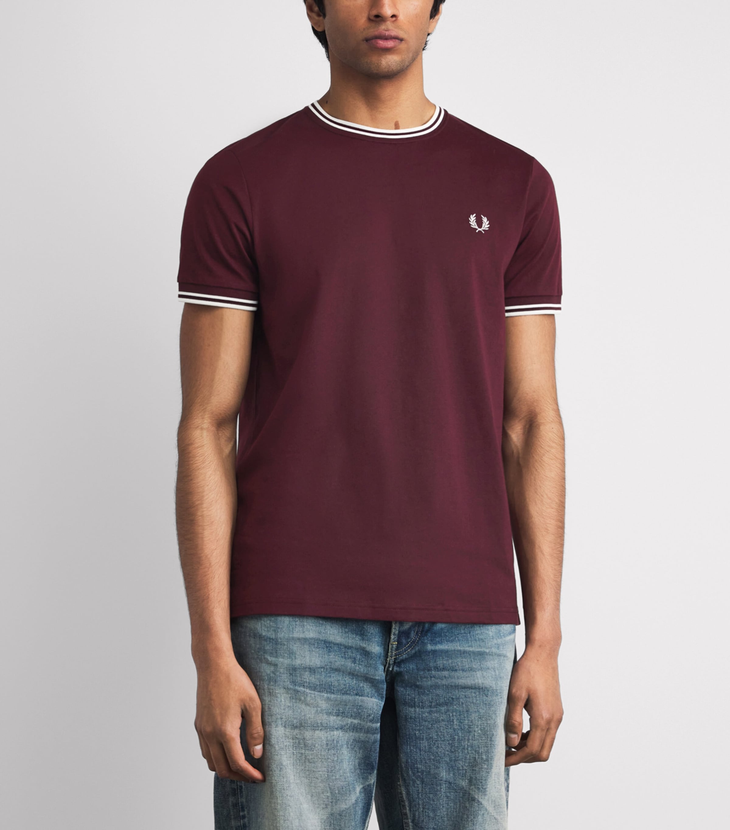 Fred Perry Mens Cotton Twin Tipped T-Shirt Oxblood / Ecru Image 4