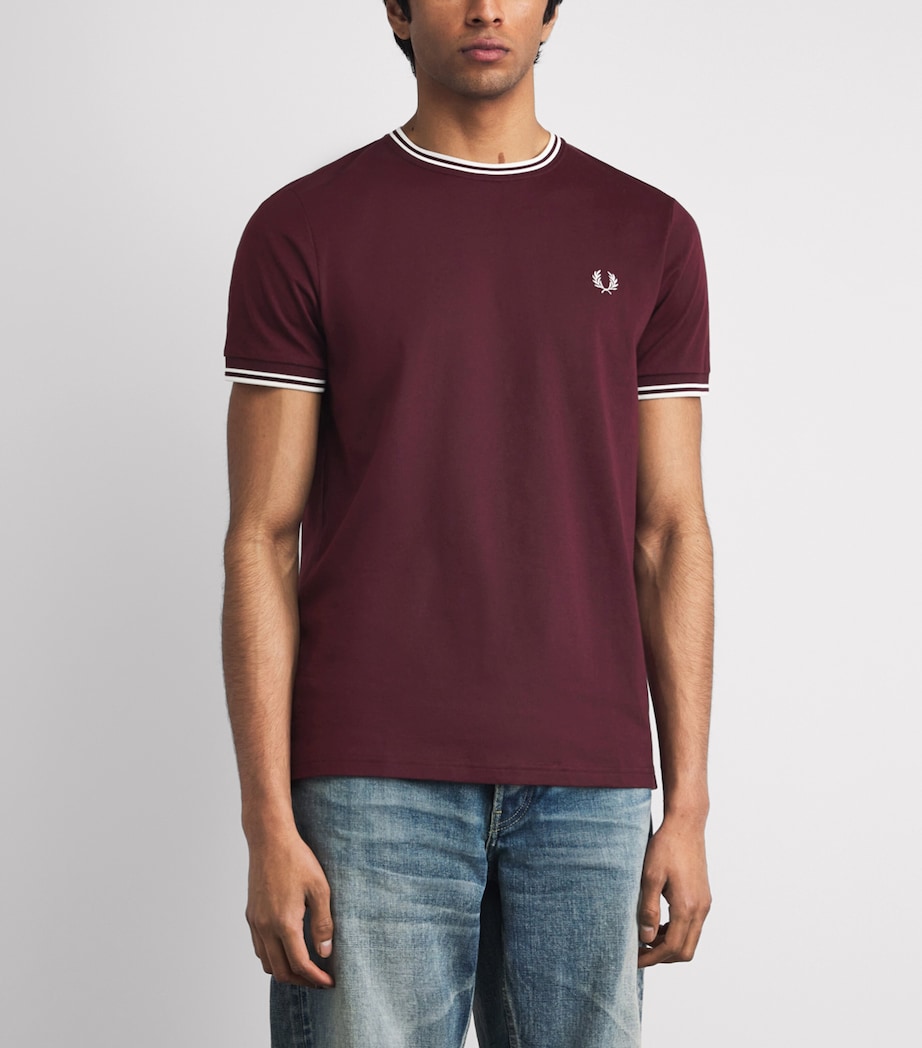 Fred Perry Mens Cotton Twin Tipped T-Shirt Oxblood / Ecru Image 4