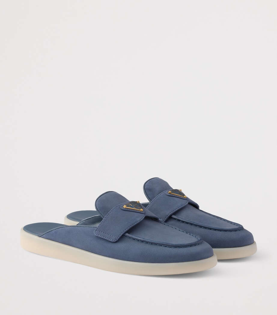 Prada Leather Triangle Mules Blue Image 2