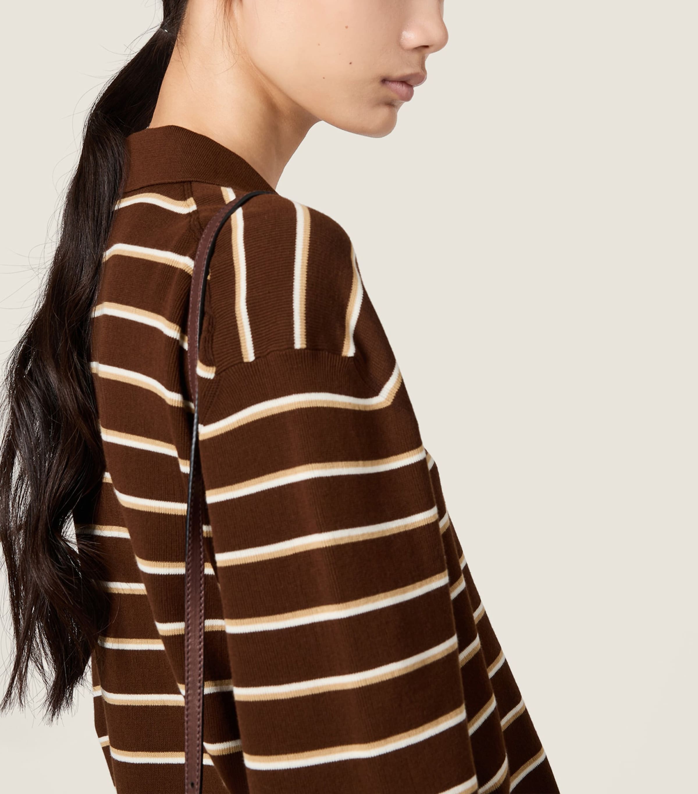 Miu Miu Womens Cotton-Blend Stripe Polo Sweater Brown Image 6