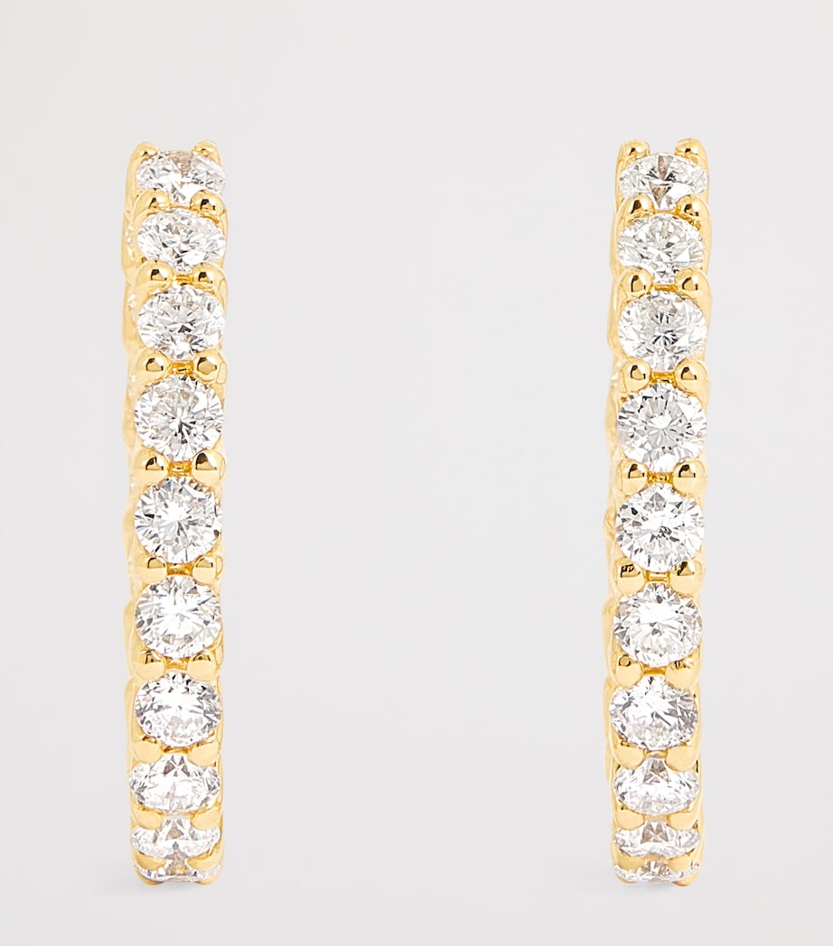 Medium Yellow Gold and Diamond Hoop Earrings (1.25ctw) YELLOW GOLD Image 3