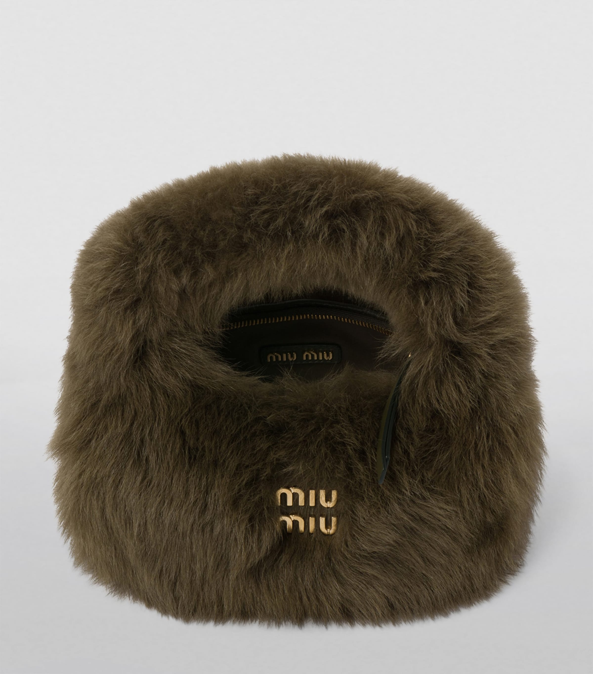 Miu Miu Green Mini Shearling Wander Top-Handle Bag | Harrods UK