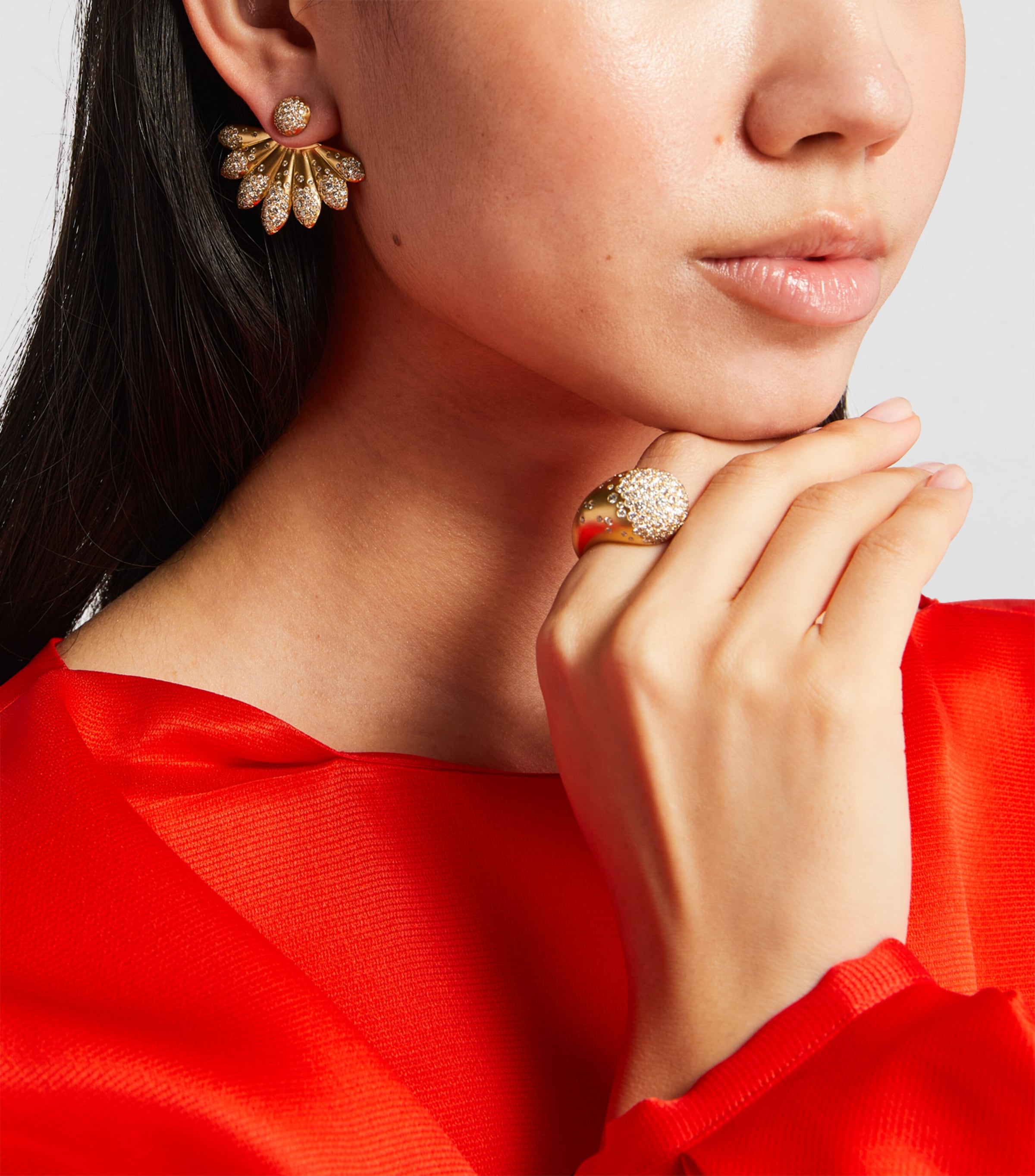 Large Yellow Gold and Diamond Lotus Power Earrings YELLOW GOLD Image 6