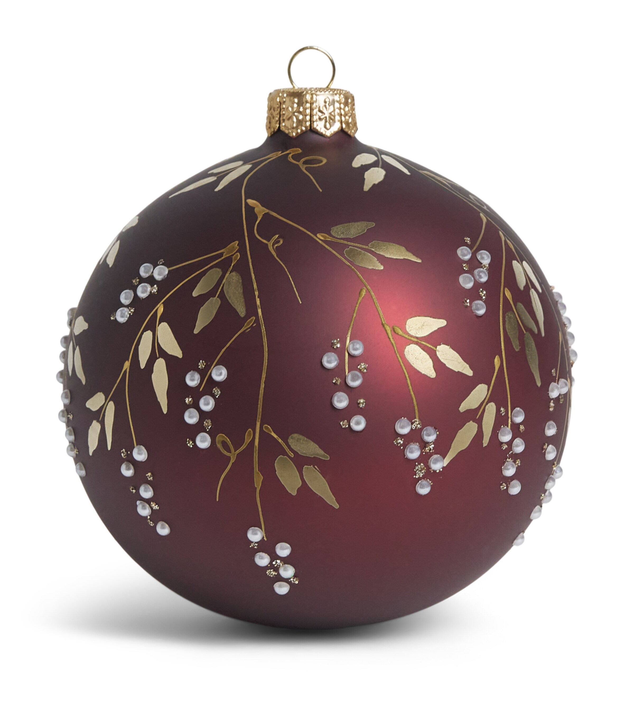 Harrods Faux Pearl Floral Bauble Burgundy Matt Image 1