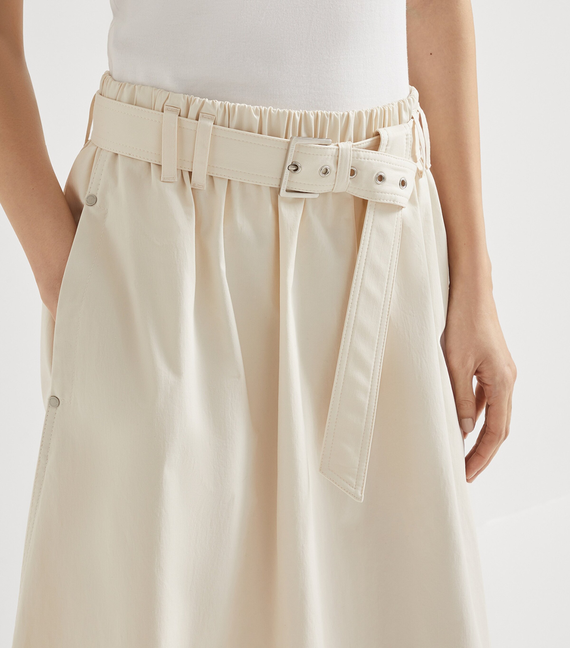 Brunello Cucinelli Stretch-Cotton Gabardine Midi Skirt