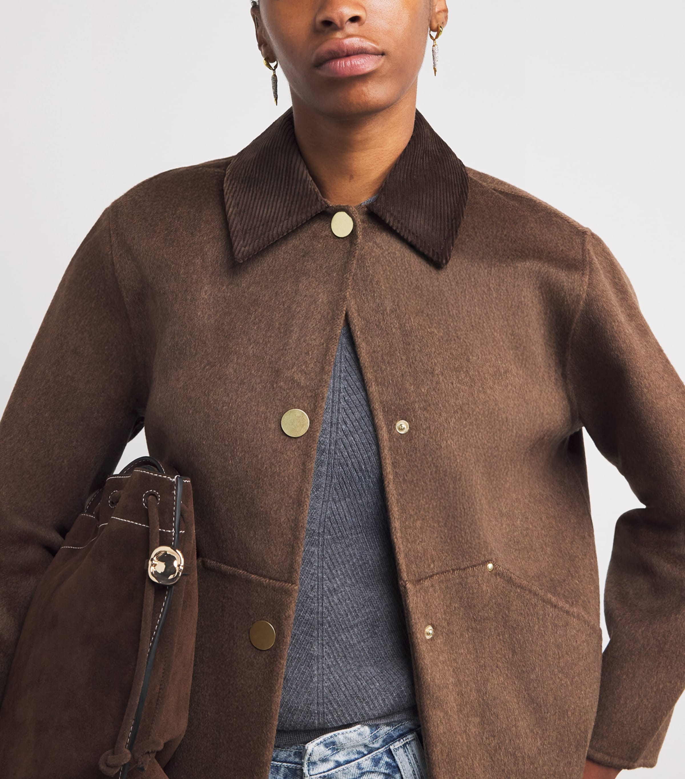 Claudie Pierlot Womens Wool-Blend Barn Jacket Brown Image 6