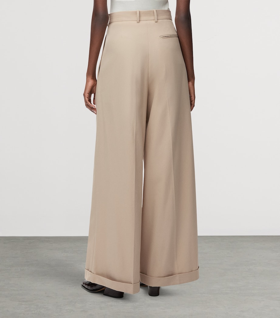Cotton Wide-Leg Trousers BEIGE Image 4