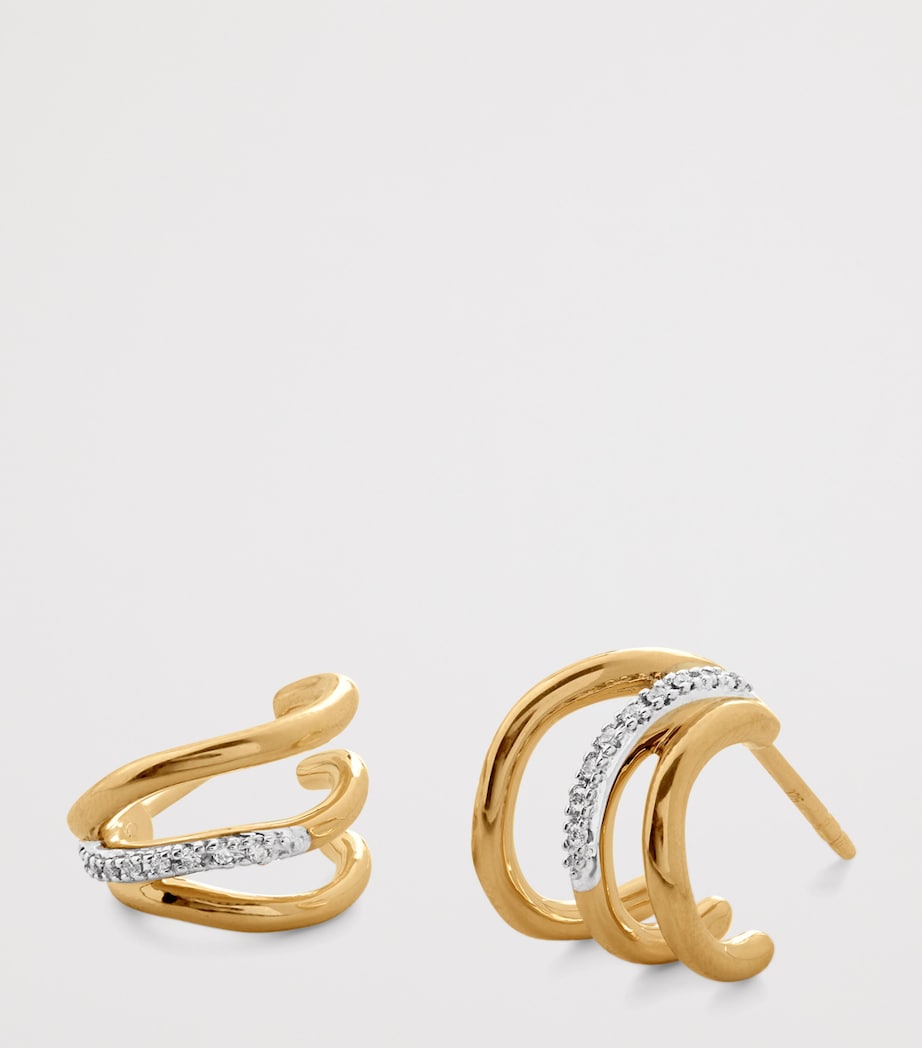 Monica Vinader Gold Vermeil and Diamond Triple Wave Huggie Earrings Gold Vermeil Image 2
