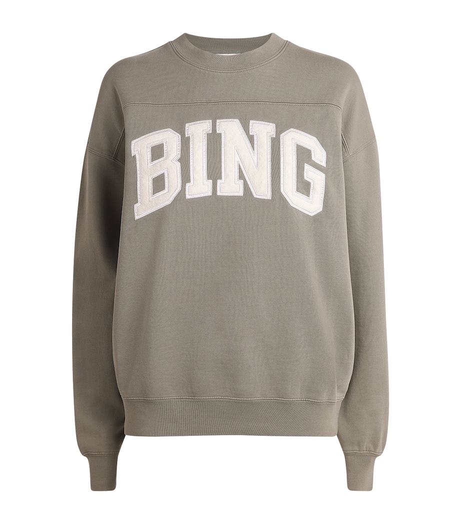 ANINE BING Womens Cotton Trenton Logo Sweatshirt Washed Olive Image 1