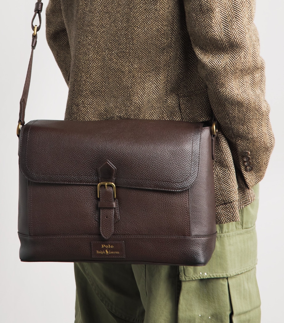 Polo Ralph Lauren Pebbled Leather Messenger Bag Dark Brown Image 4