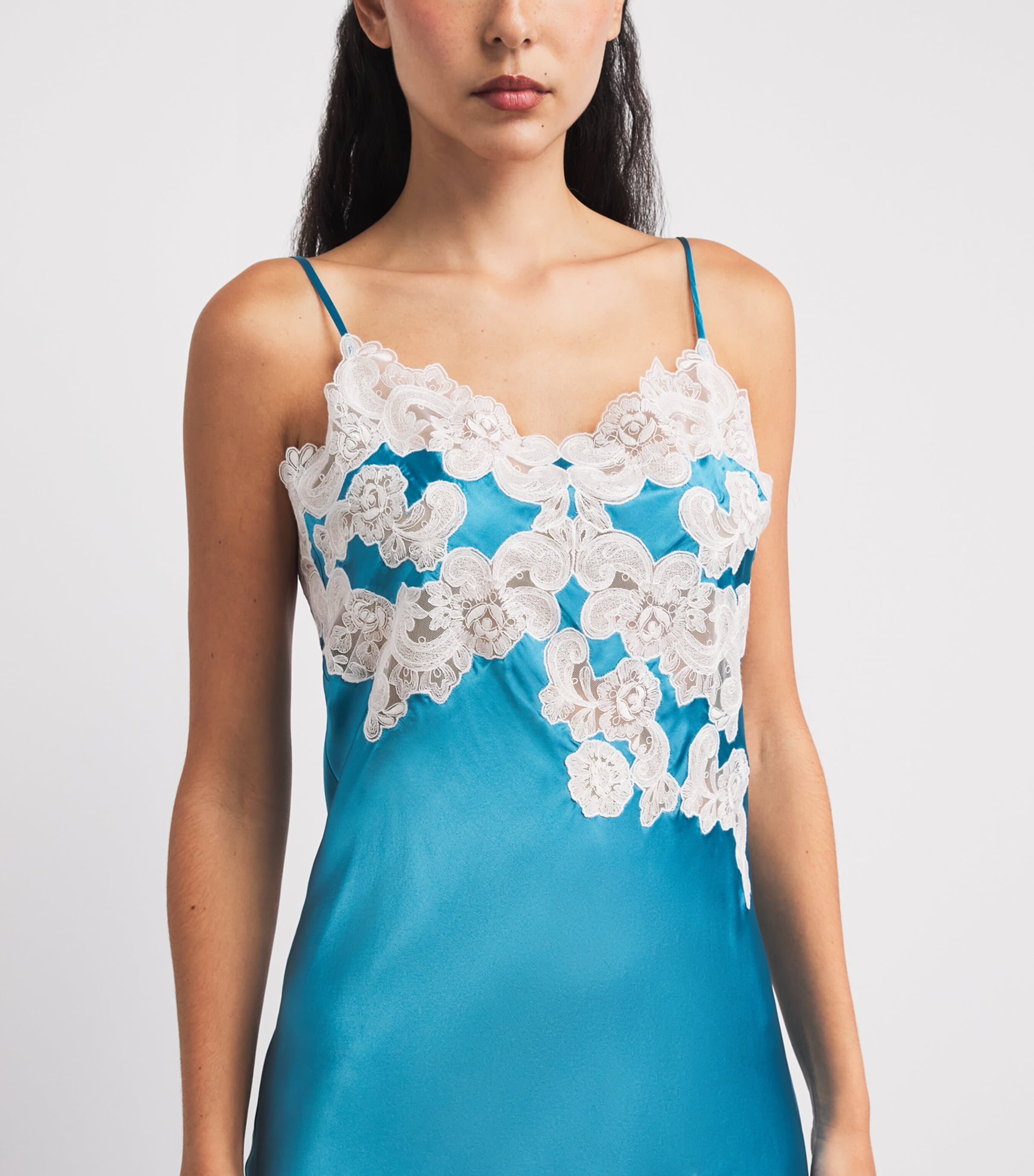 Loretta Caponi Womens Silk Lace-Detail Giadeite Nightdress Turqouise Image 3