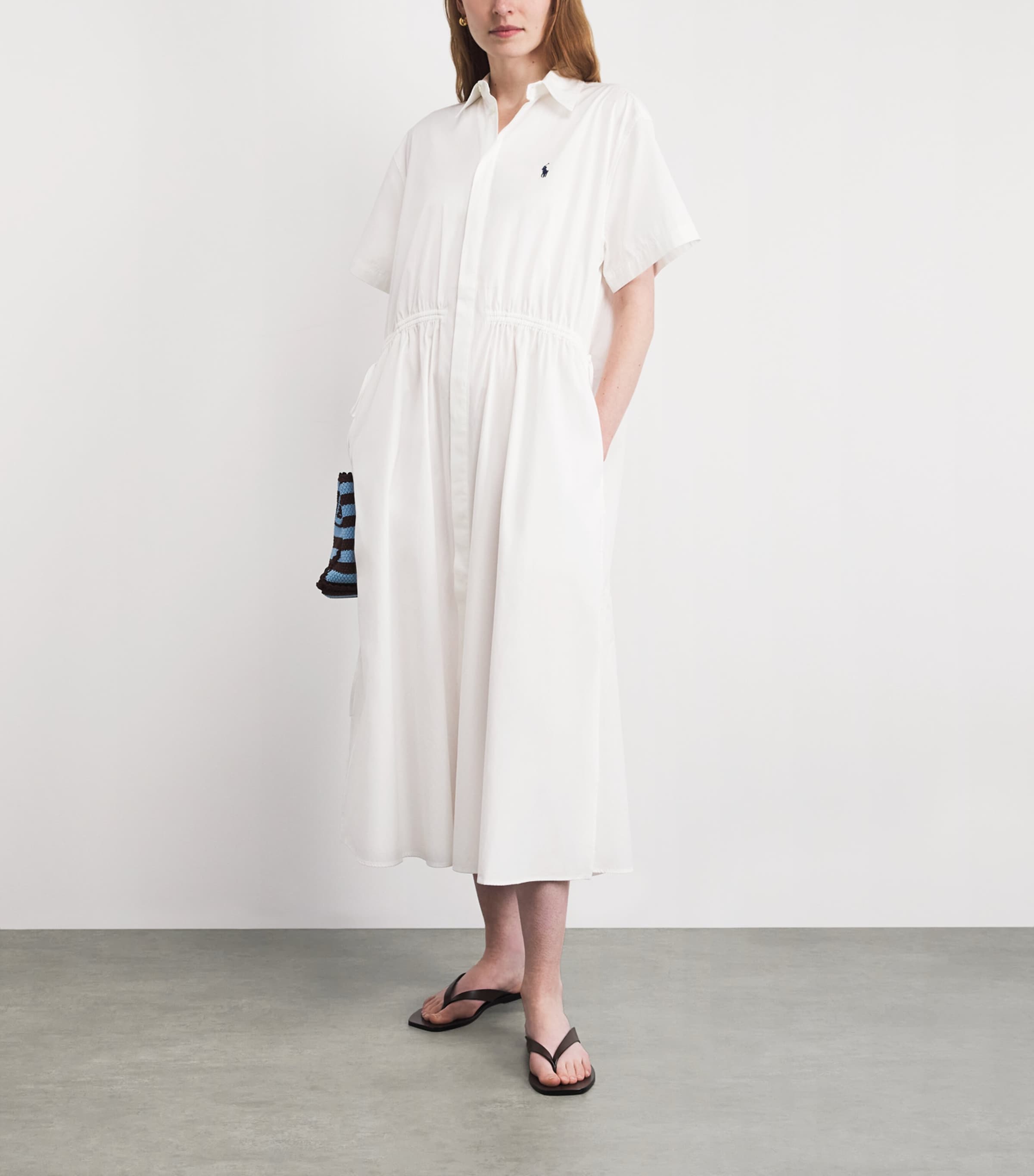 Polo Ralph Lauren Womens Cotton Polo Pony Midi Shirt Dress White Image 2