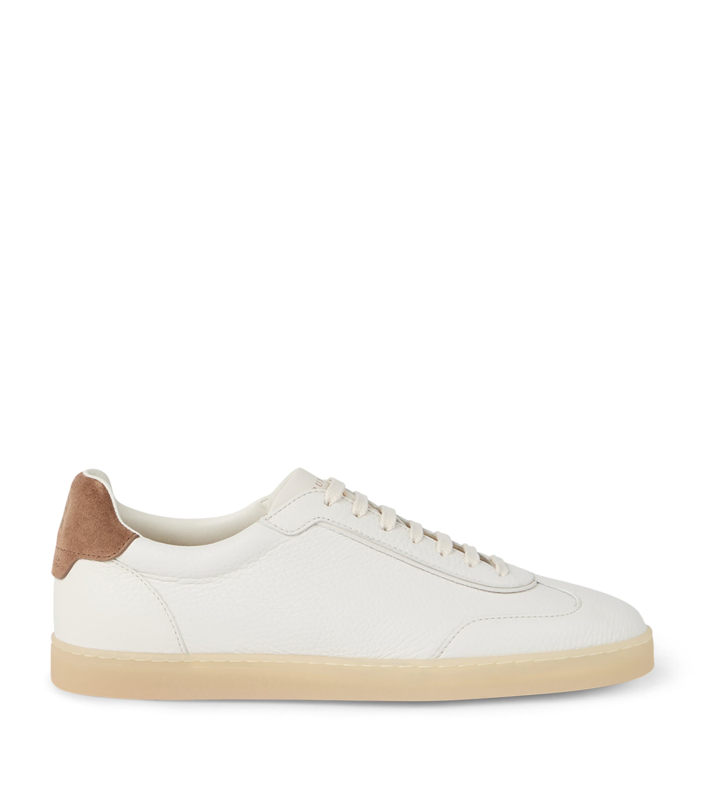 Brunello Cucinelli Hammered Leather Sneakers With Suede Accents In Neutral