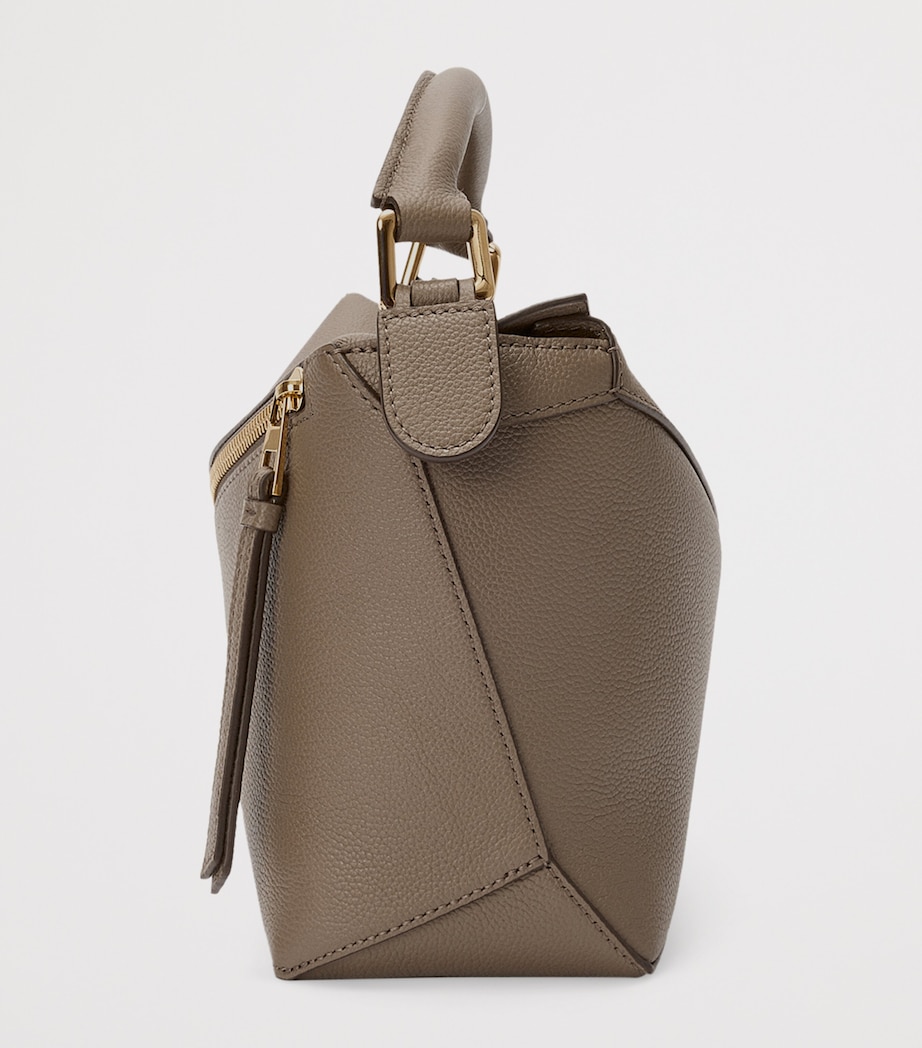 Small Leather Puzzle Edge Top-Handle Bag TAUPE Image 3