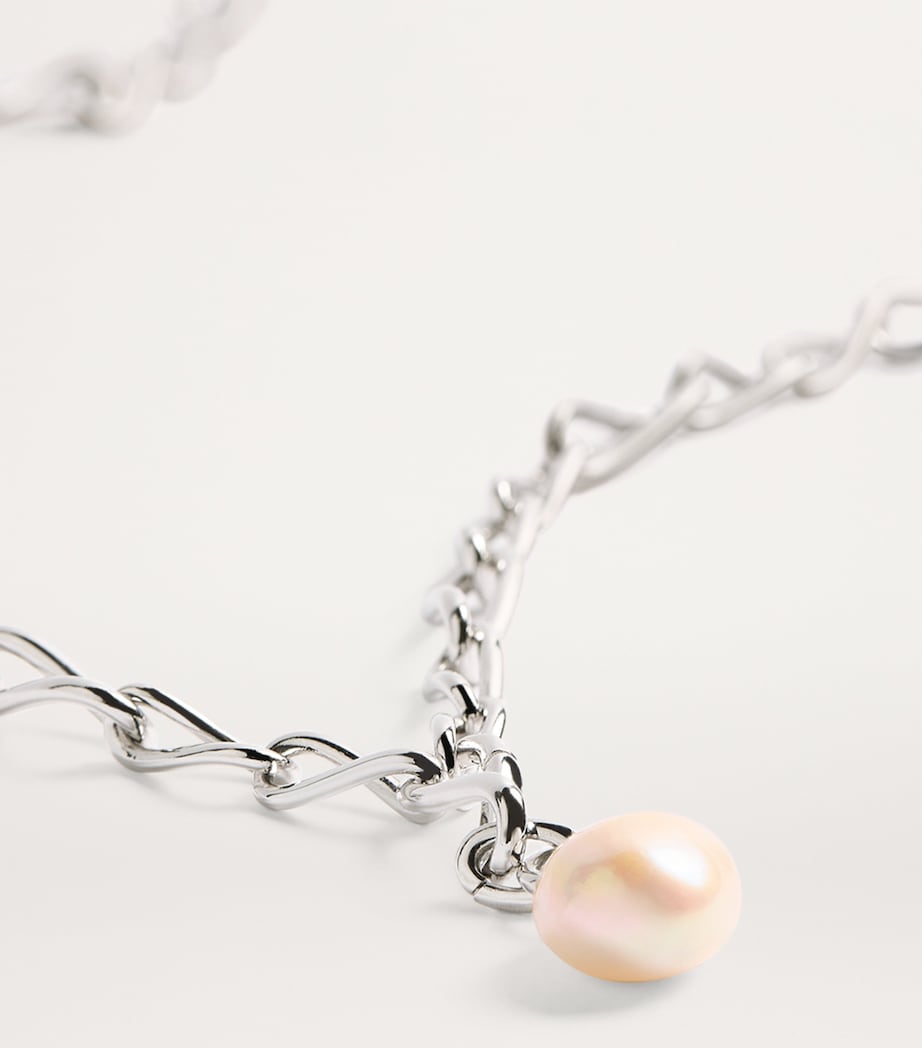 Sterling Silver Lariat Pearl Charm Necklace SILVER Image 5