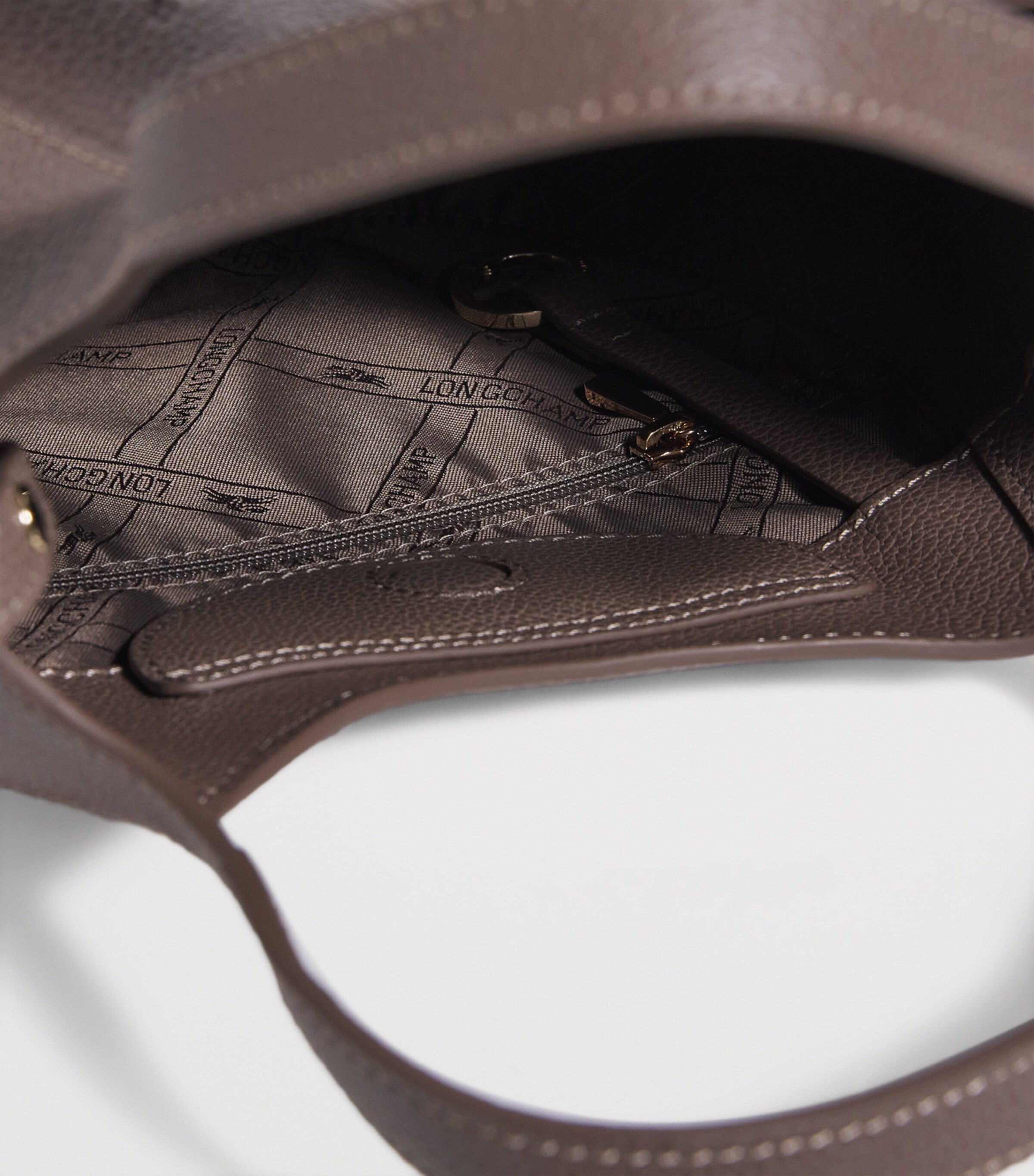 Longchamp Small Leather Le Foulonné Top-Handle Bag Taupe Image 4