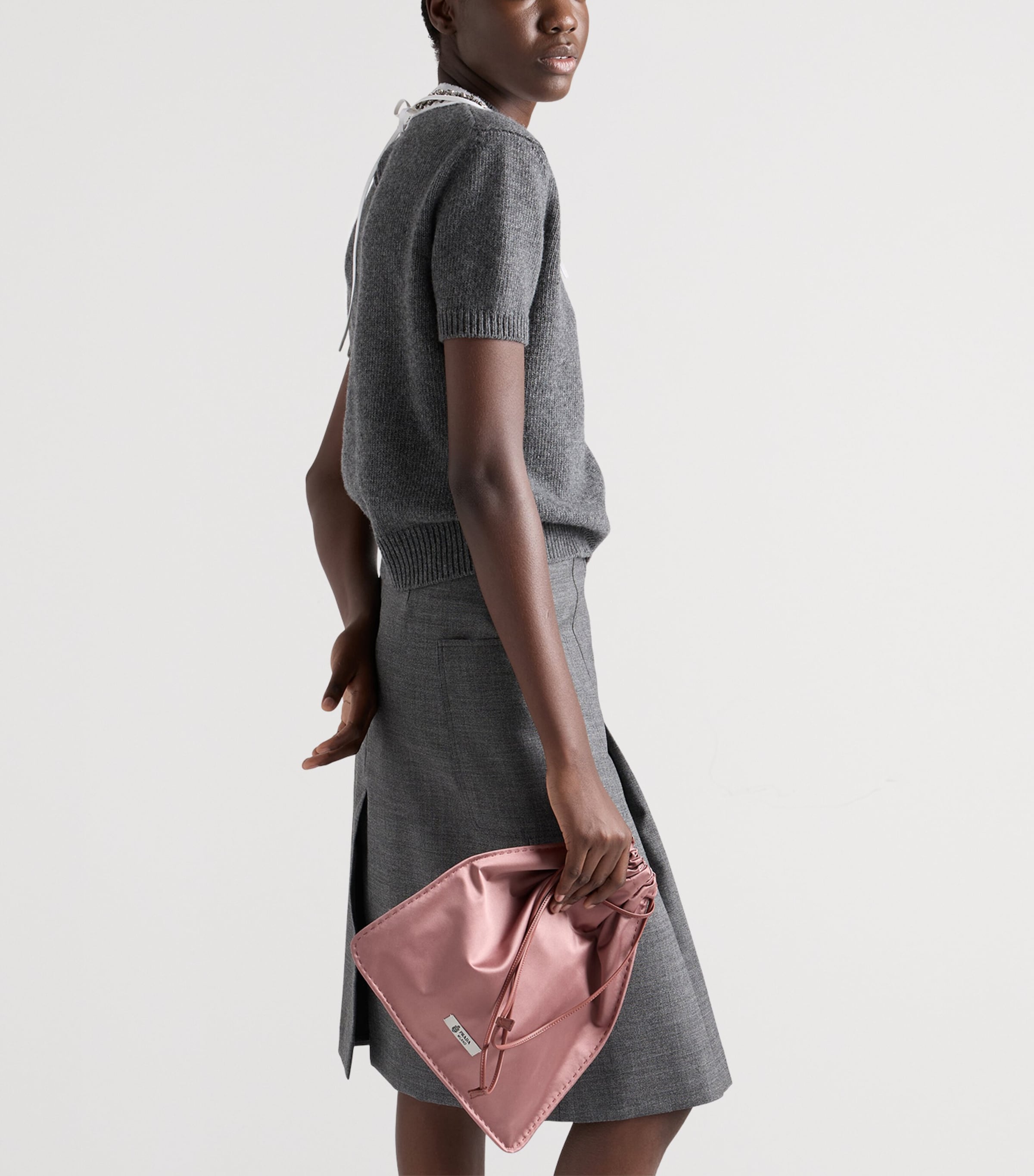Prada Womens Wool Rush Pleated Midi Skirt Grey Image 4