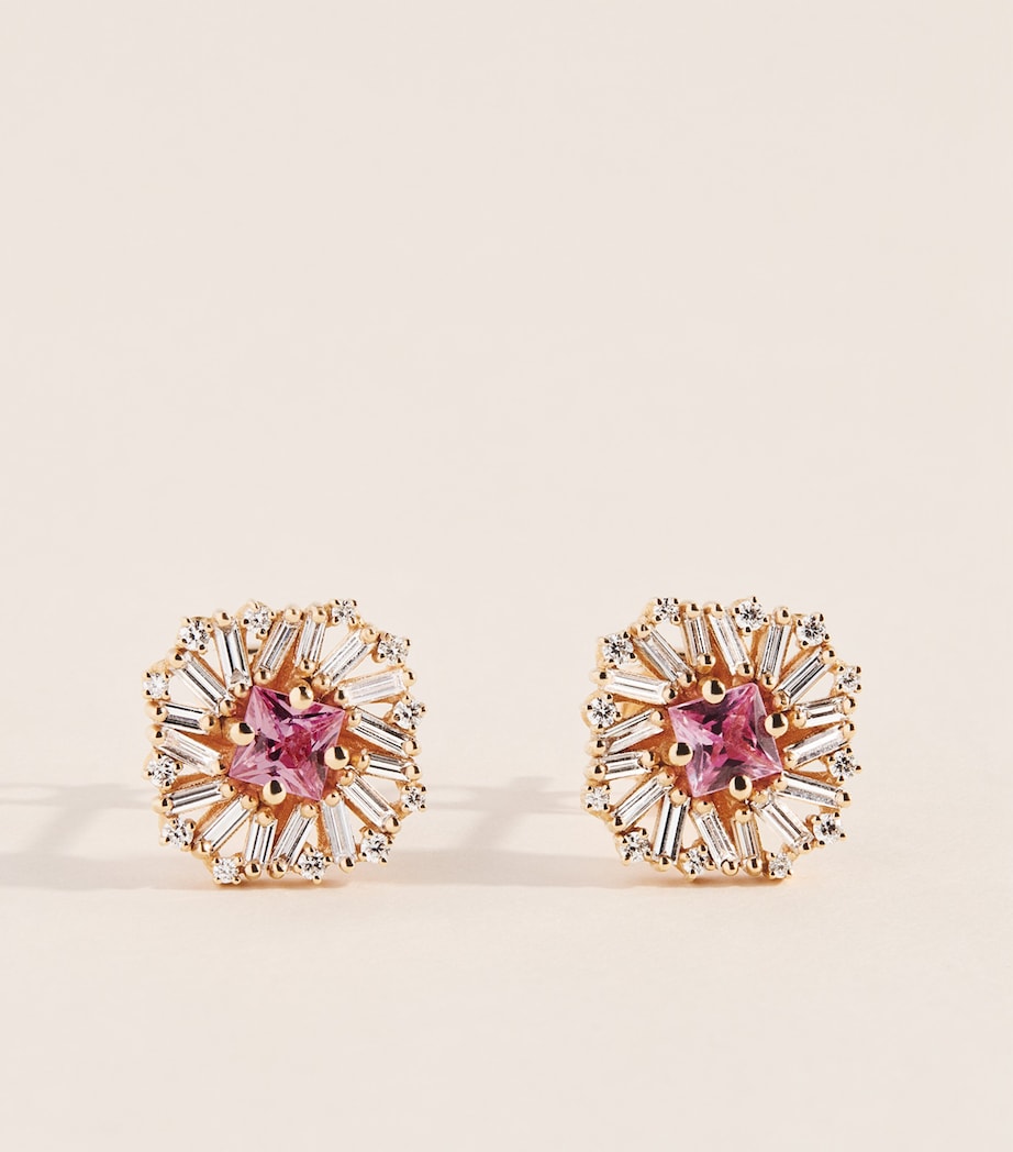 Suzanne Kalan Rose Gold, Pink Sapphire and Diamond Flower Stud Earrings Rg/p Image 1