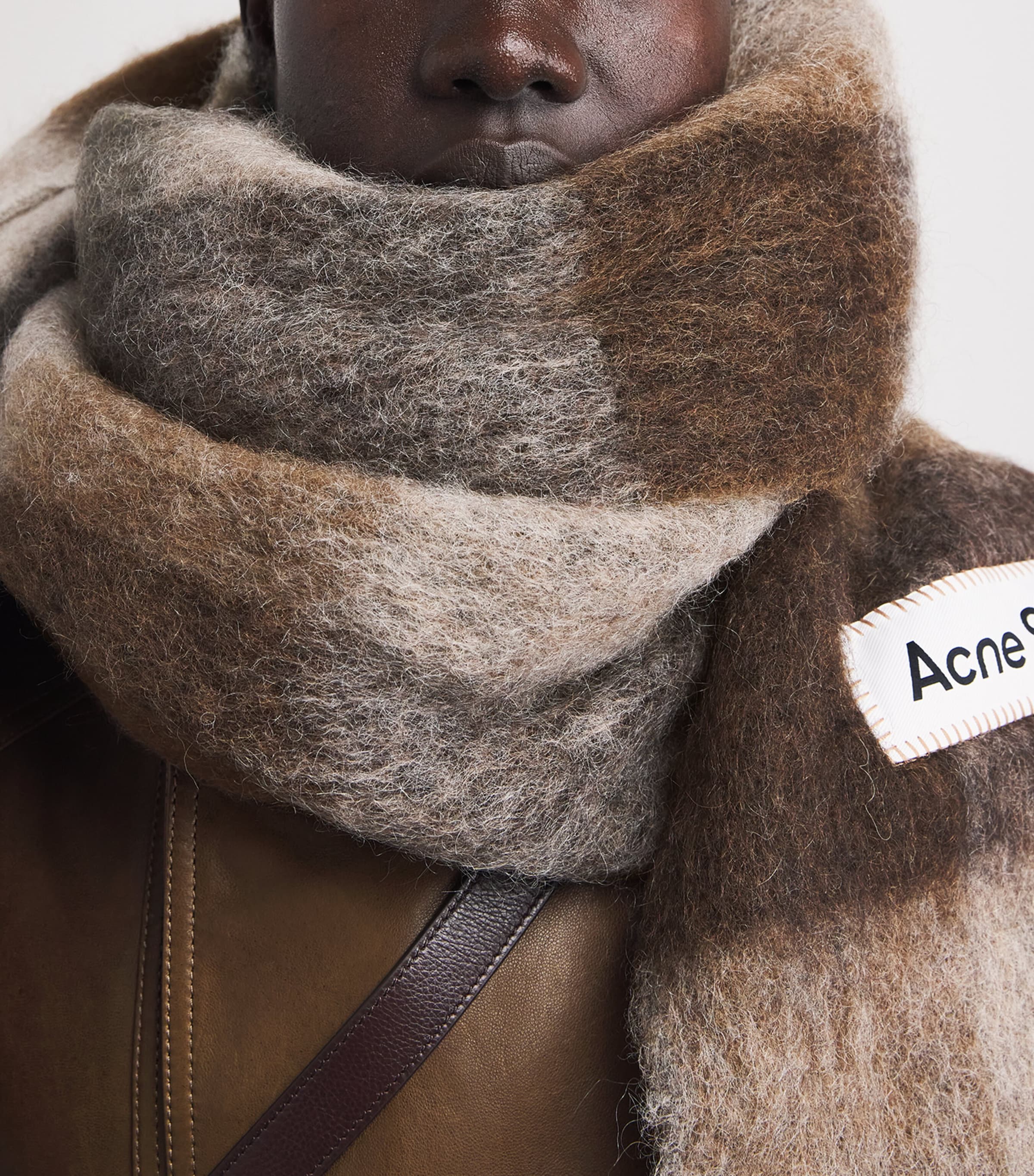 Acne Studios Check Fringe Scarf Dark Brown/white Image 2