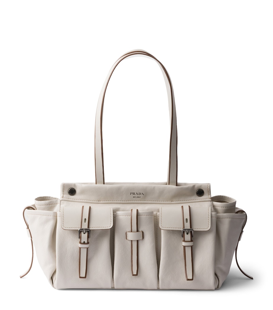 Prada Large Leather Route Tote Bag Neutral Image 1