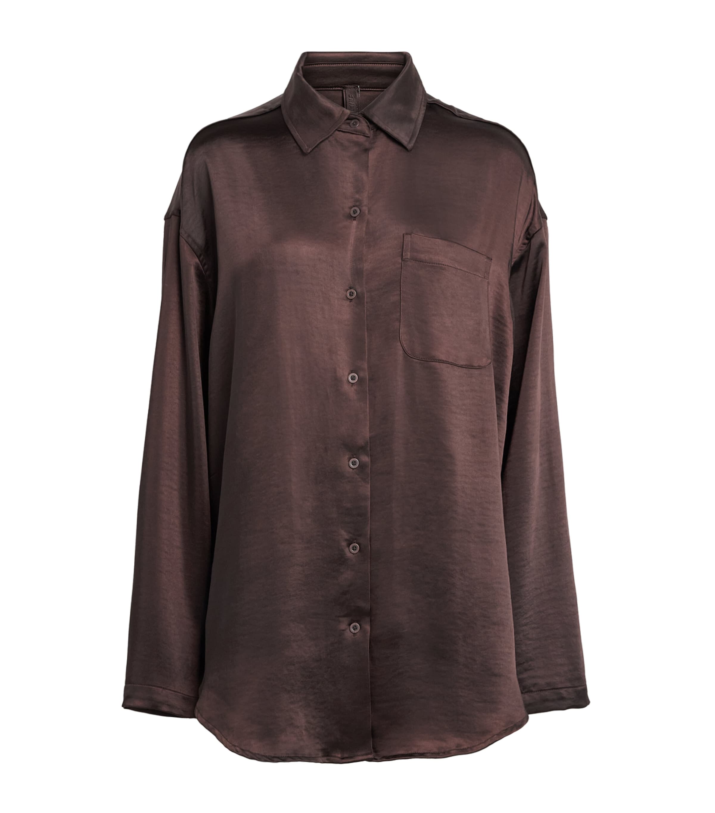 Skims Womens Satin Oversized Shirt Espresso Image 1