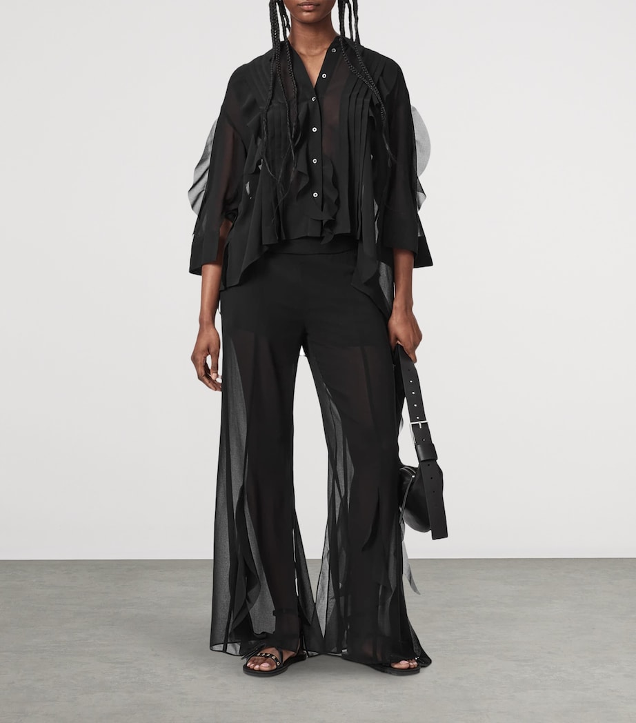 AllSaints Womens Chiffon Frill-Trim Minna Shirt Black Image 5
