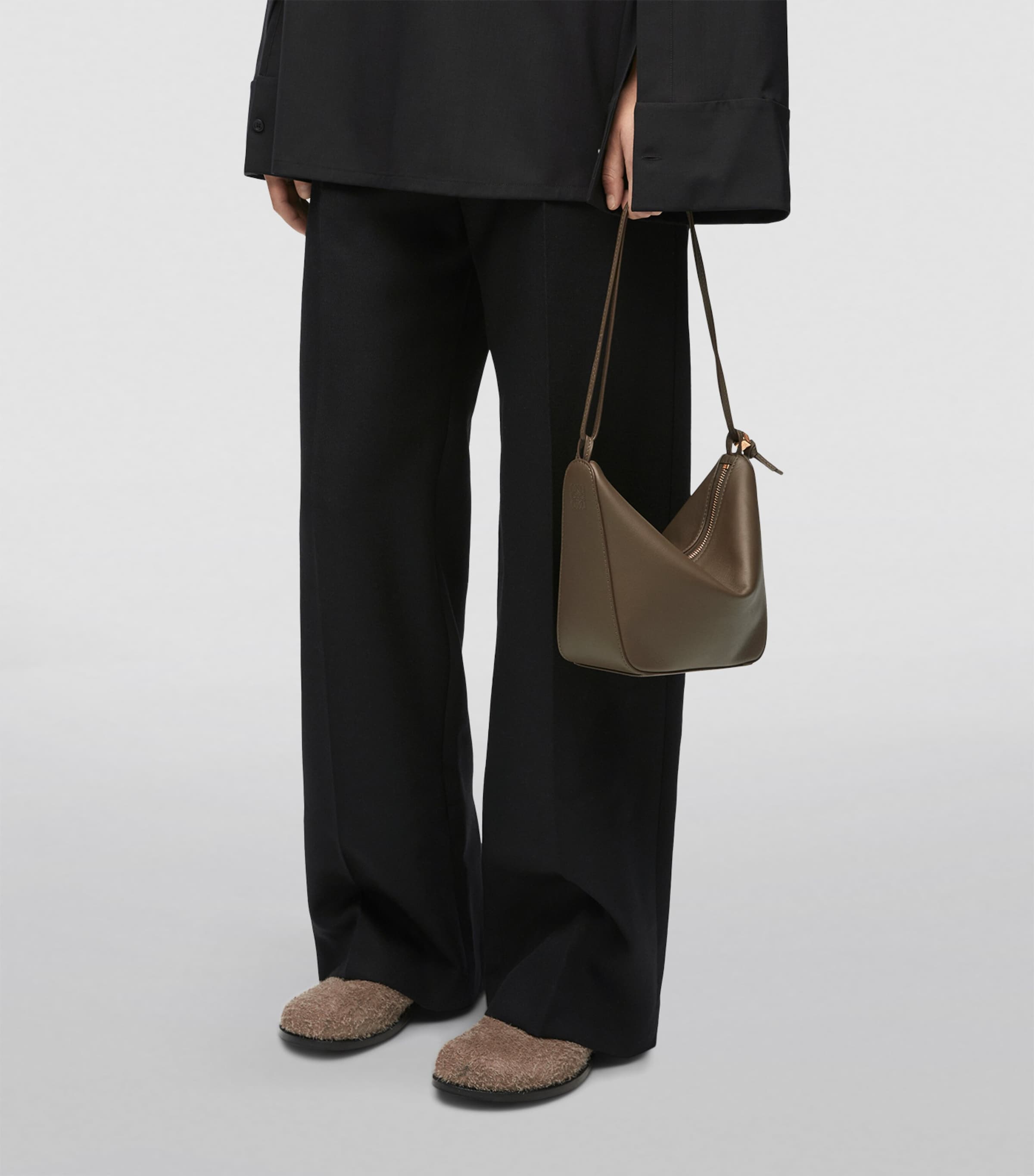 Mini Leather Hammock Hobo Bag DARK KHAKI GREEN Image 2