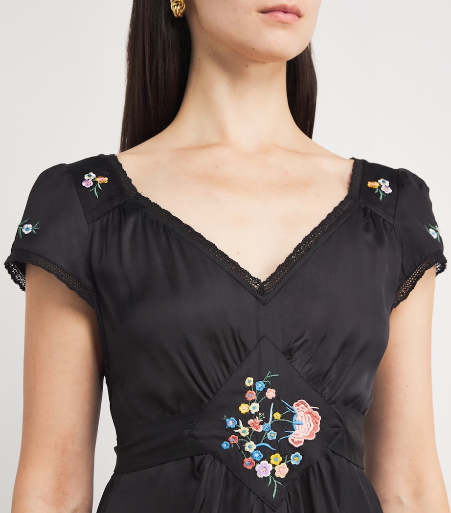 Satin Embroidered Carey Midi Dress ORCHARD EMBR BLACK Image 4