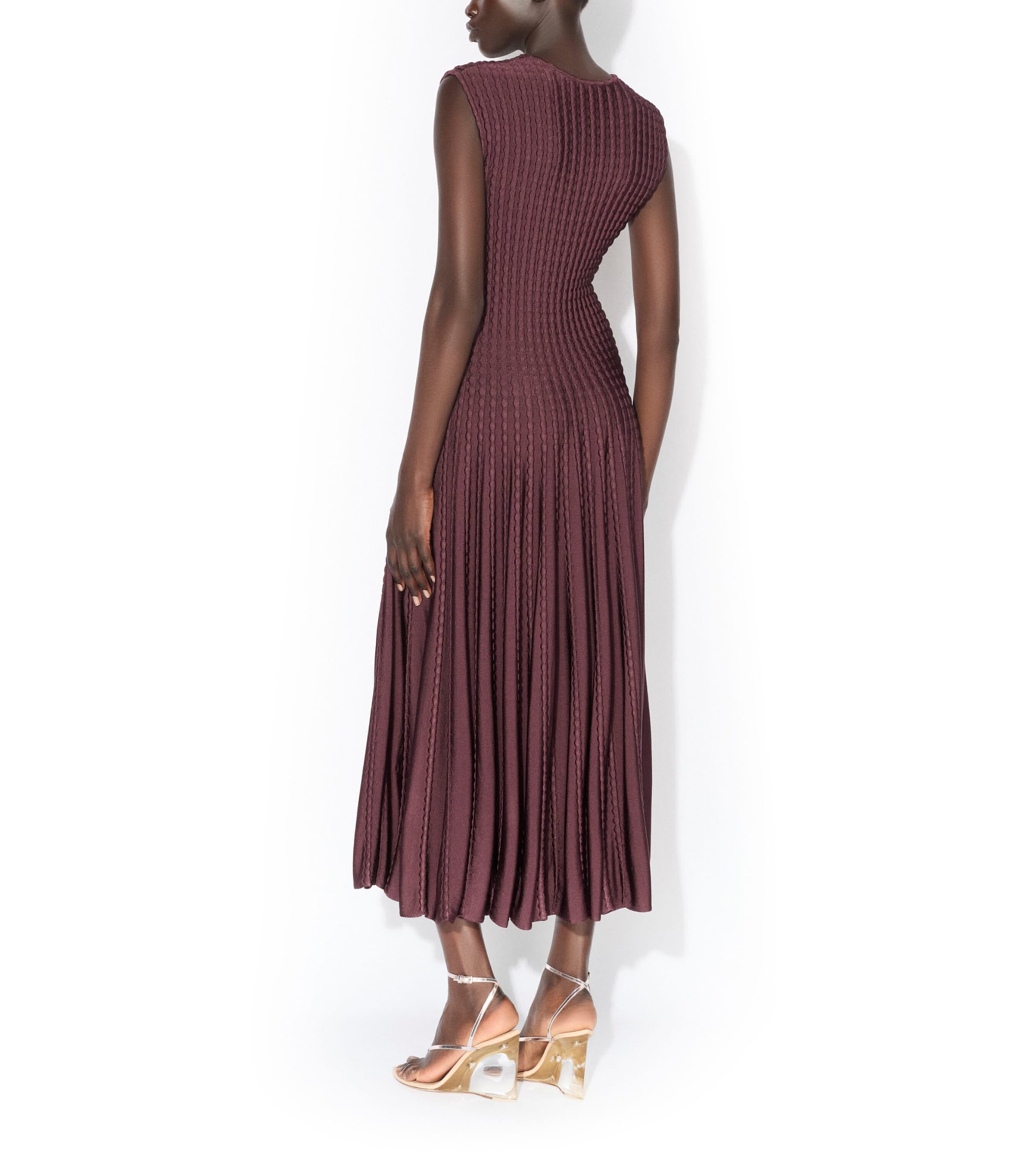 Alaïa Womens Pleated Midi Dress Bordeaux Image 3