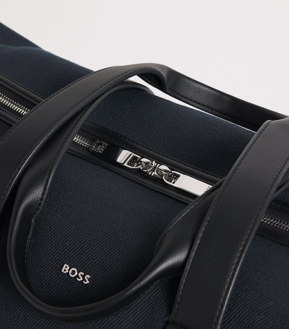 BOSS Faux Leather-Trim Holdall Dark Blue Image 6