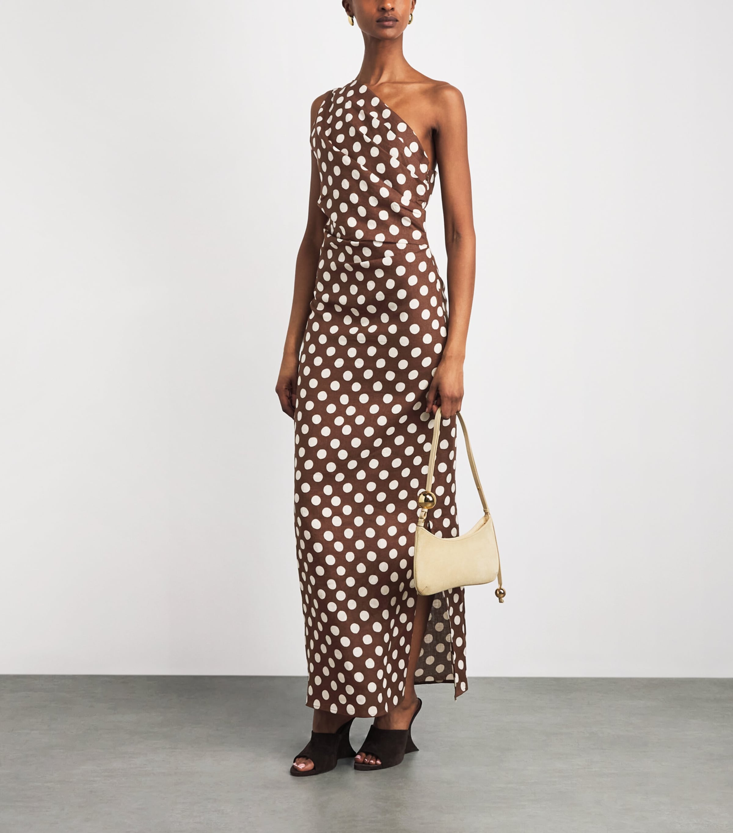 Faithfull the Brand Brown Linen Polka-Dot Simona Maxi Dress