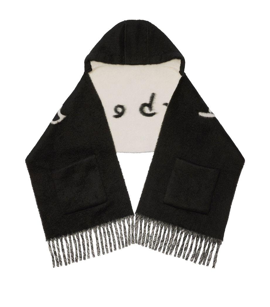 Wool-Blend Logo Hooded Scarf BLACK Image 1
