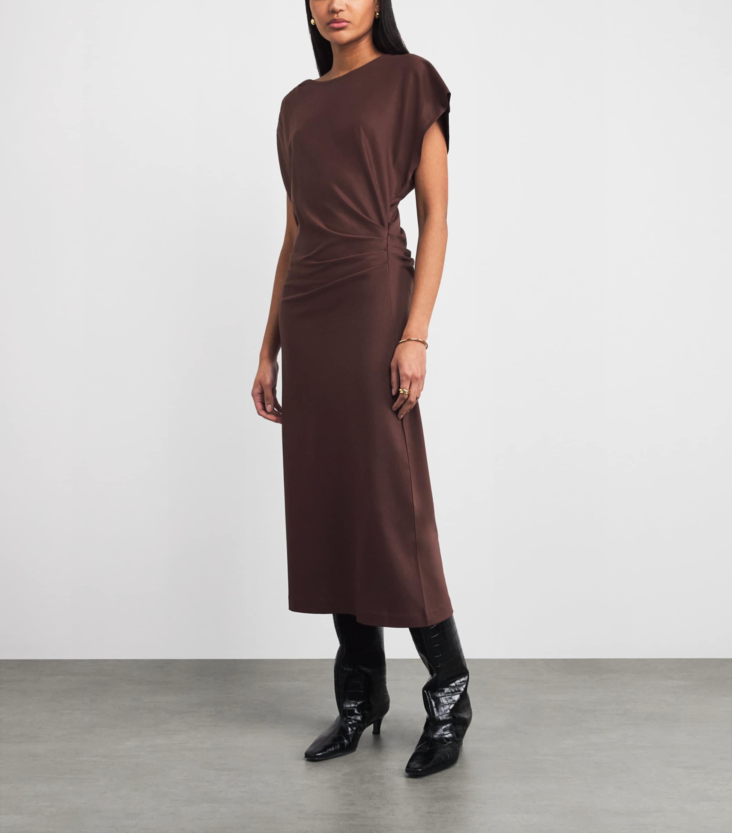 Yves Salomon Womens Cotton-Silk Asymmetric Midi Dress Image 6