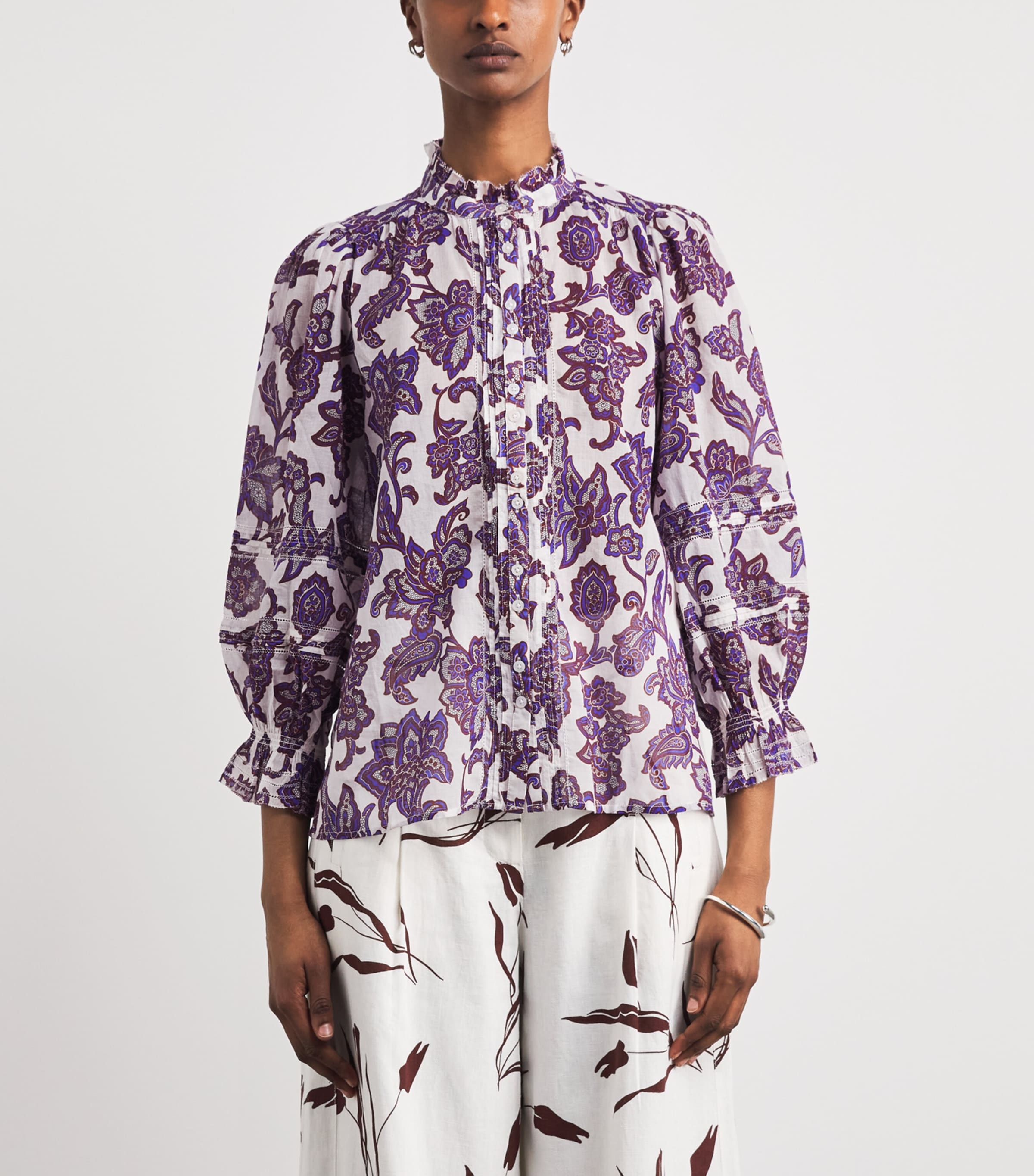ME+EM Womens Cotton Floral Print Blouse Light Cream Multi Image 4