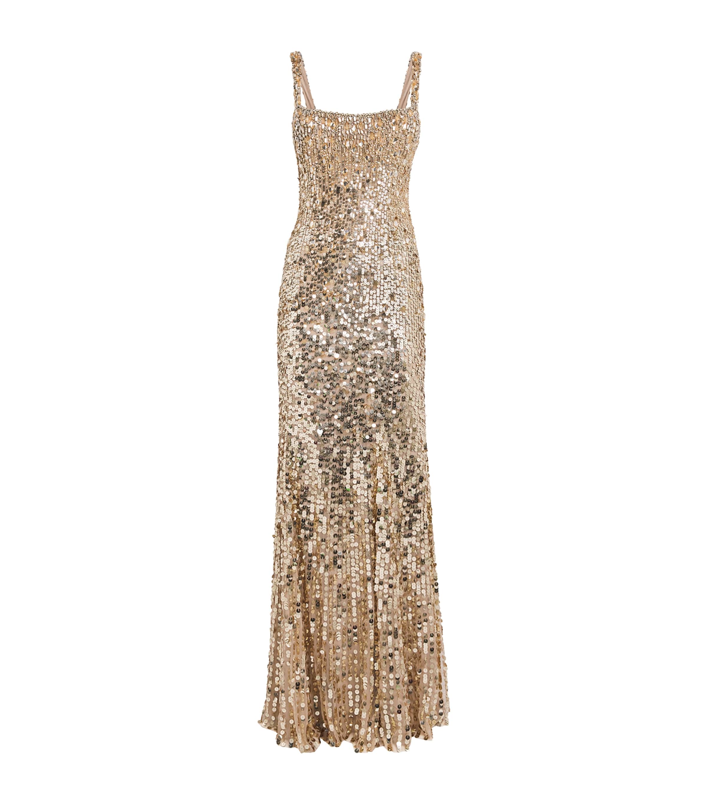 Jenny Packham Beaded Mirabeau Maxi Dress In Gold