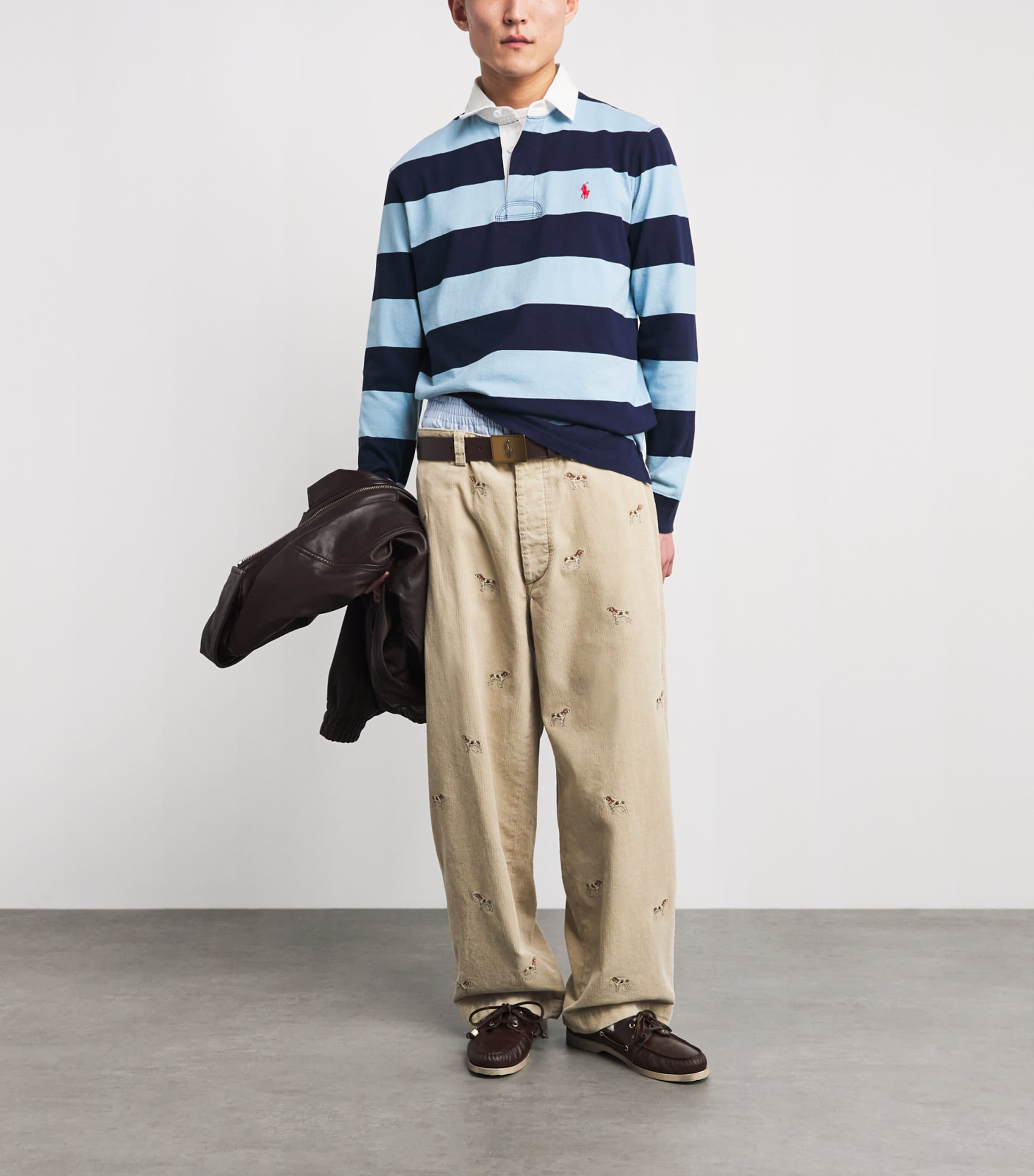 Polo Ralph Lauren Mens Cotton Stripe Polo Pony Rugby Shirt Pwdr Blu/newprt Navy Image 2