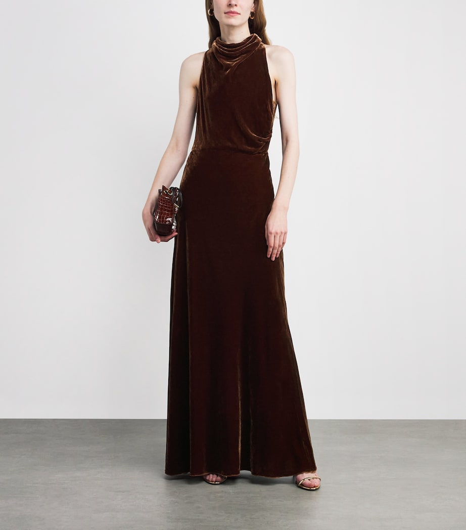 Velvet Draped Maxi Dress BURNT CARAMEL Image 2