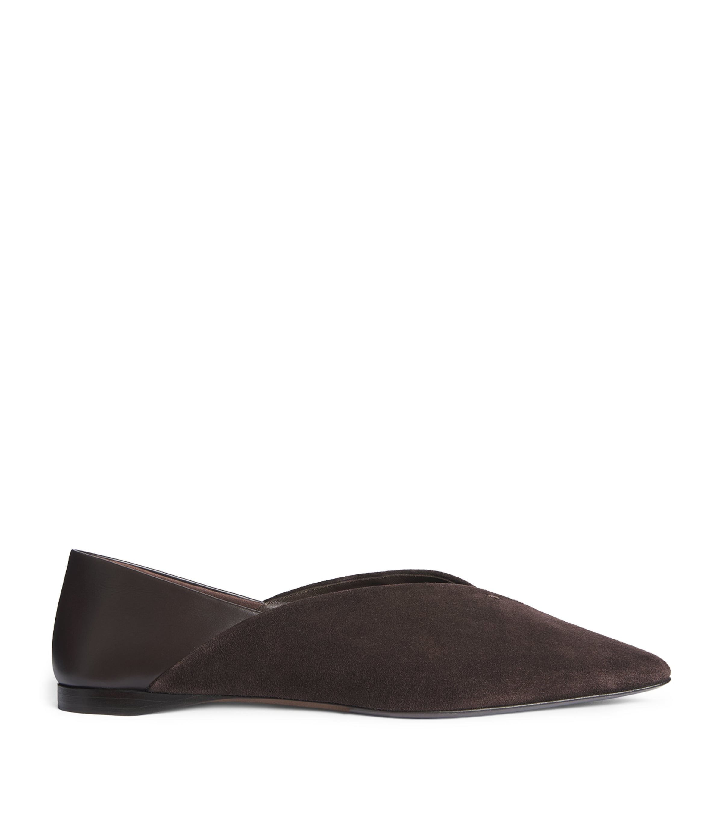 Max Mara Suede Leather-Trim Ballet Flats Dark Brown Image 1