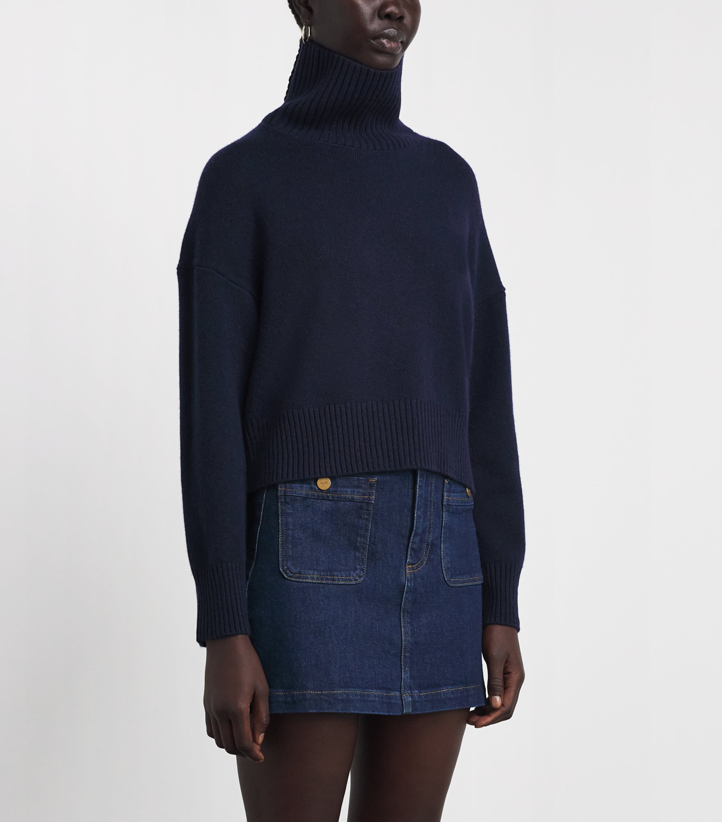 Maje Womens Cashmere-Blend High-Neck Sweater Navy Image 4