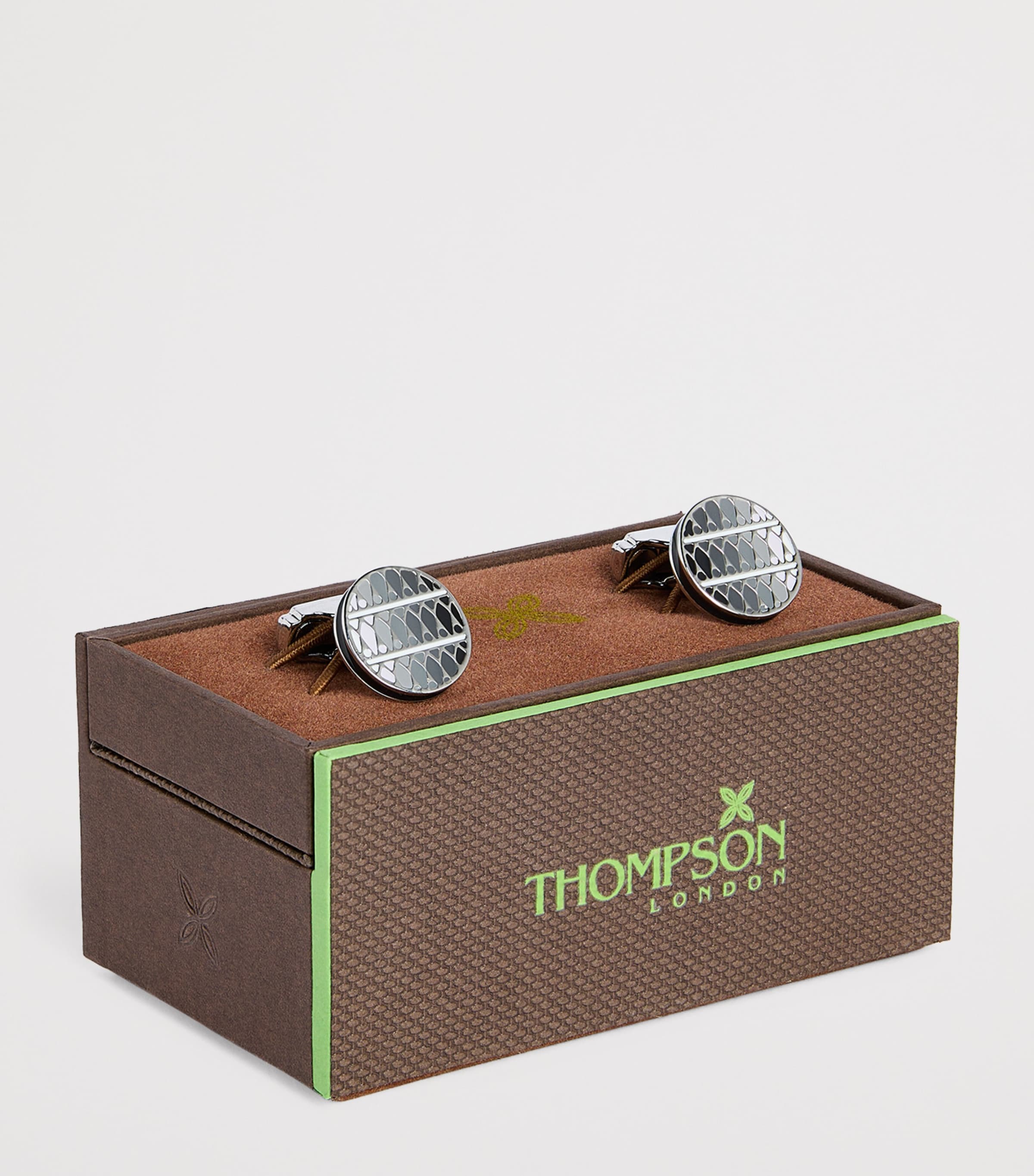 White Bronze-Plated Cairo Leaf Cufflinks GREY Image 3