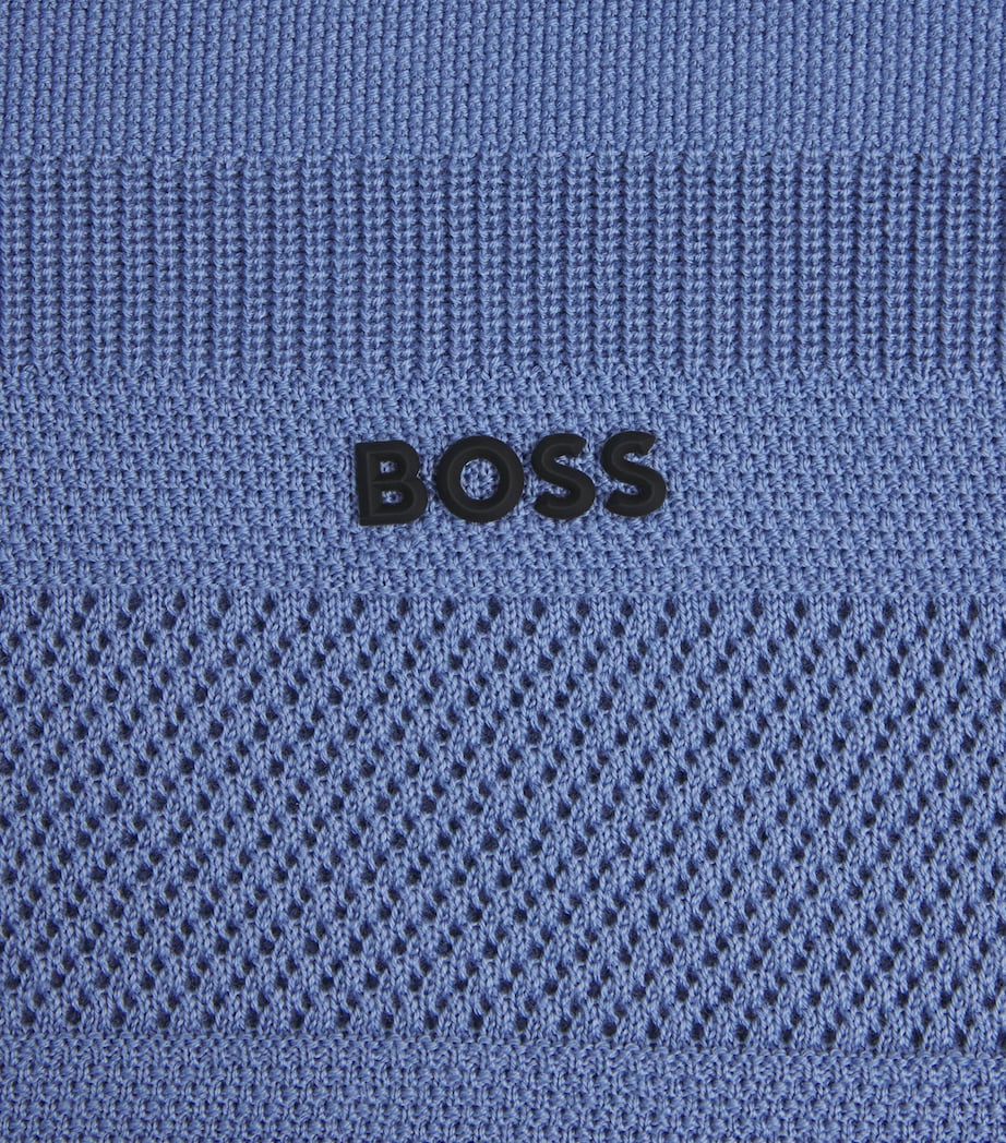 BOSS Mens Cotton Open-Collar Polo Shirt Pastel Blue Image 6