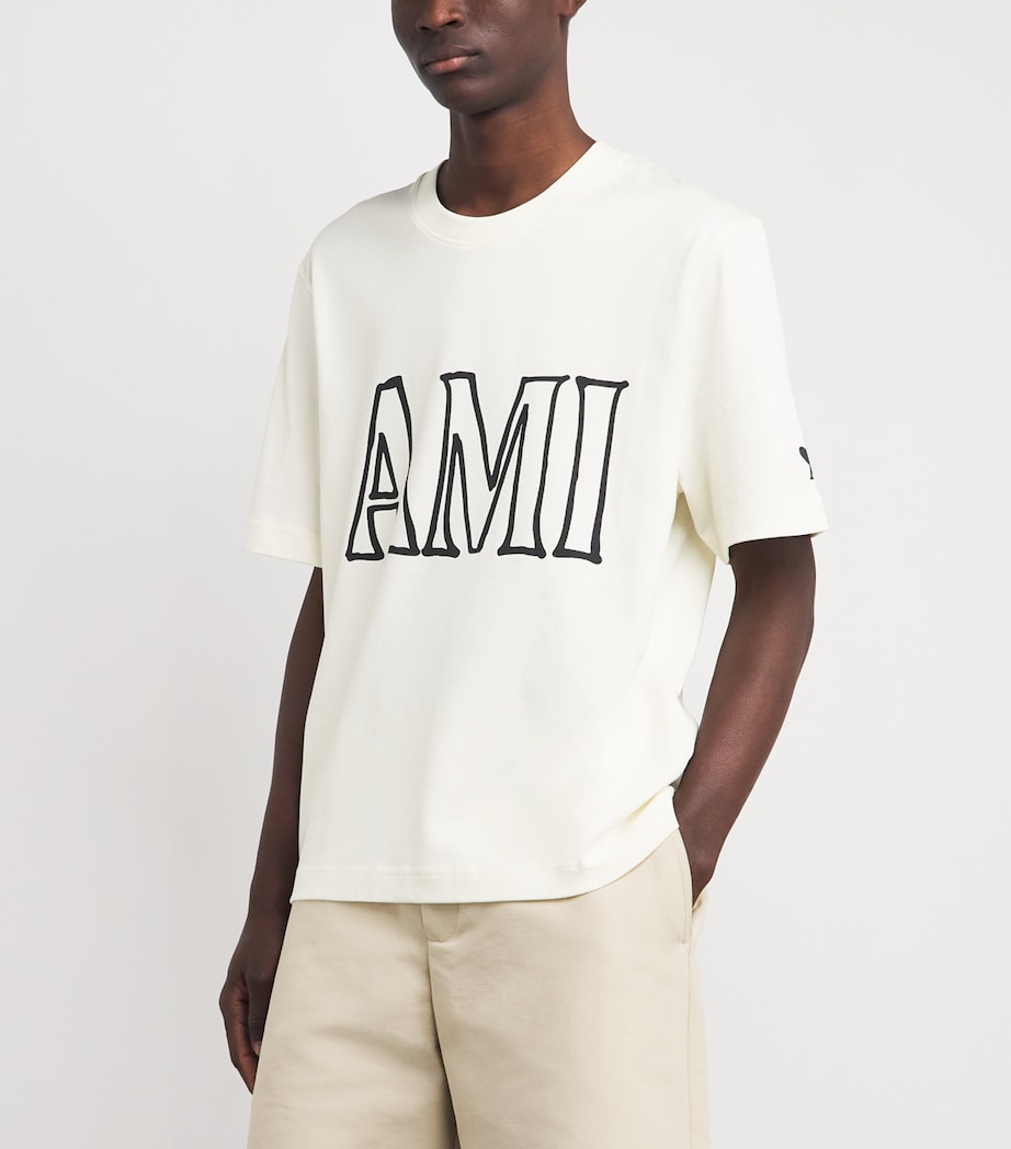 AMI Paris Mens Cotton Logo Boxy T-Shirt Blanc Creme Image 4