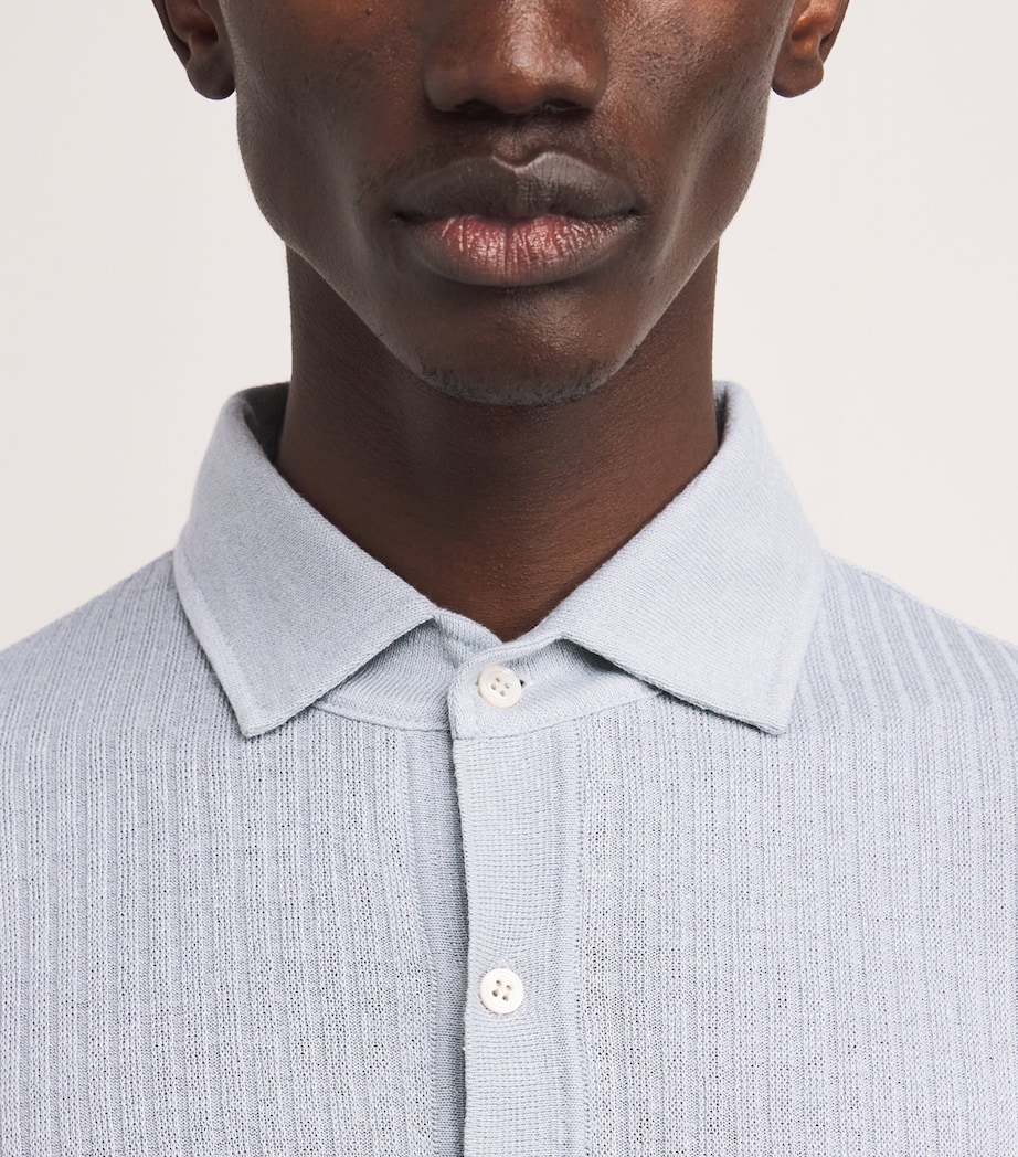 Linen-Cotton Ribbed Polo Shirt 810 LIGHT BLUE Image 6