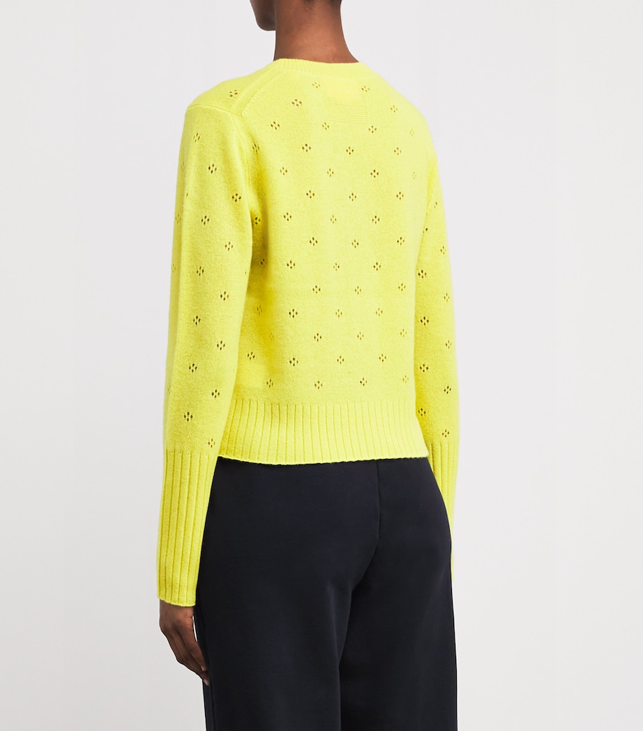 Guest In Residence Womens Cashmere Shrunken Pointelle Sweater Lemon Image 4
