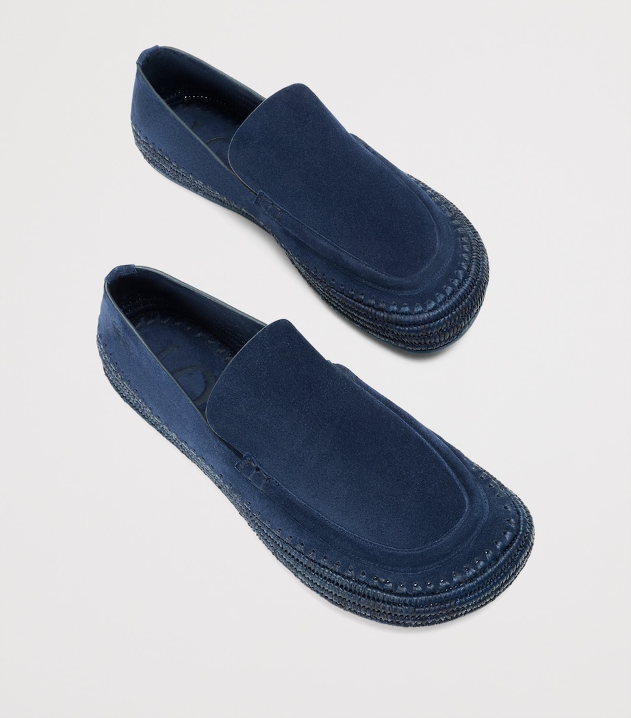 LOEWE x Paula's Ibiza Suede-Raffia Rio Loafers Ink Blue Image 3