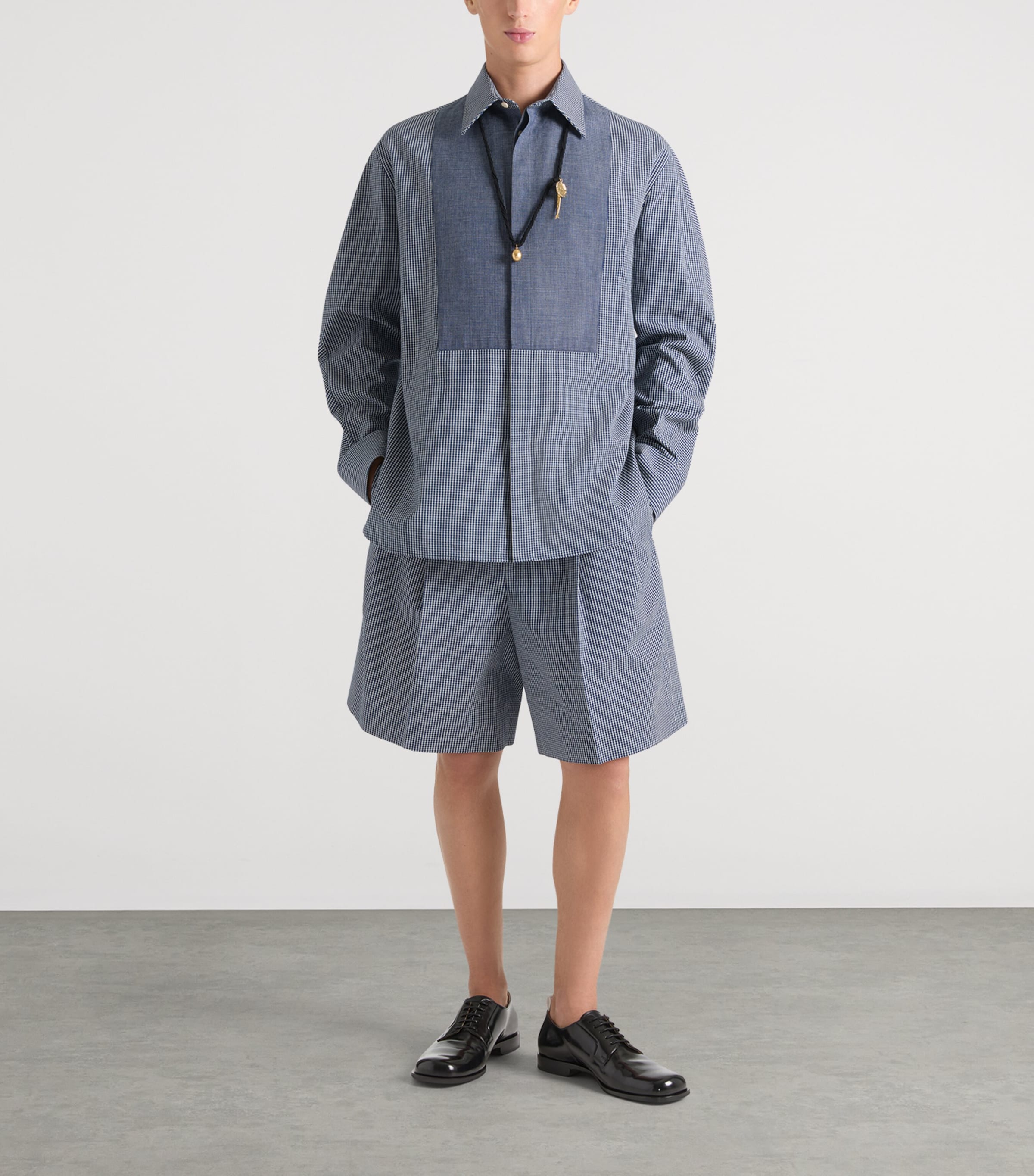 Double Pleat Cotton Bermuda Shorts WHITE/BLUE Image 2